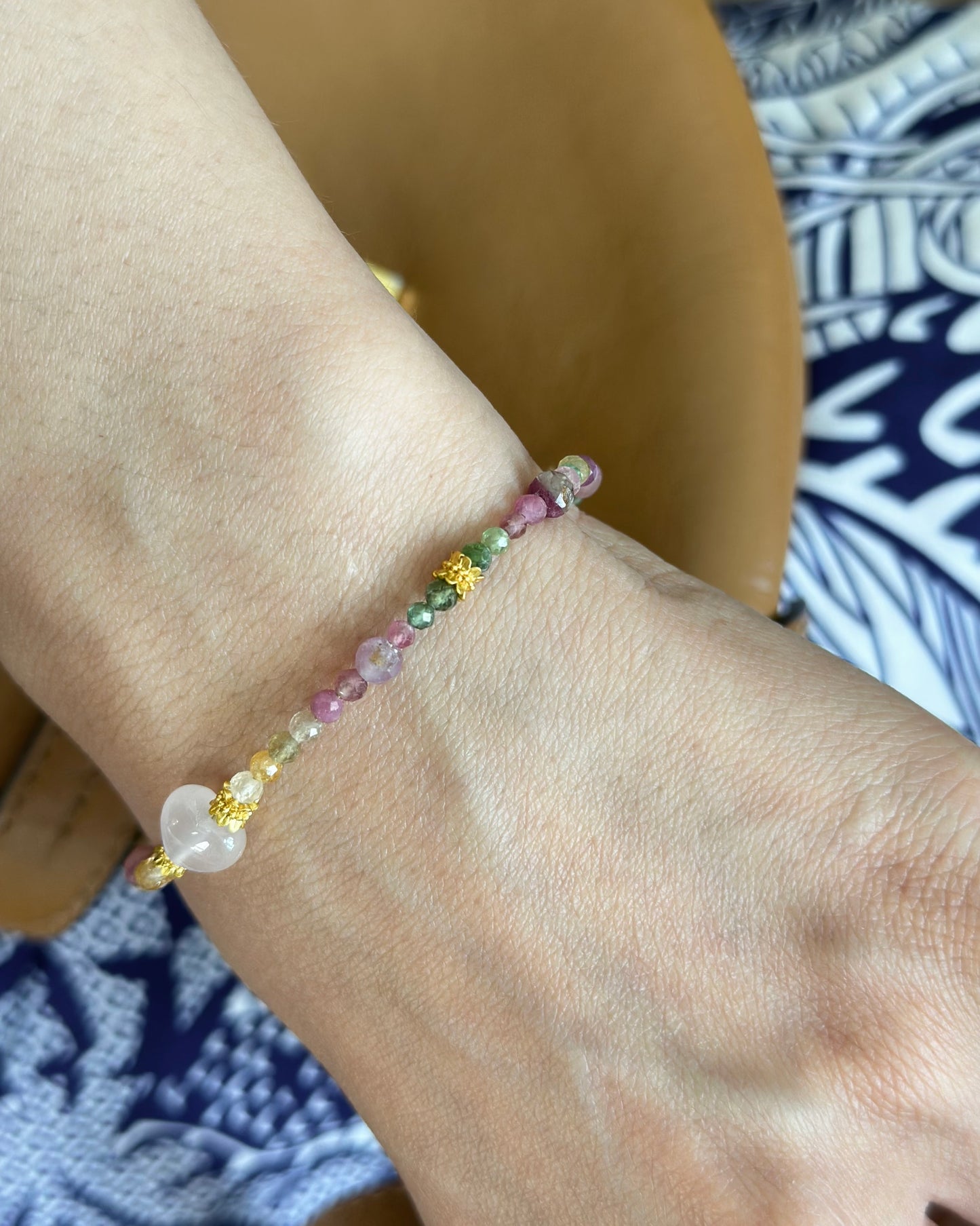 Tourmaline Mixed And Rose Quartz Heart Beaded Bracelet