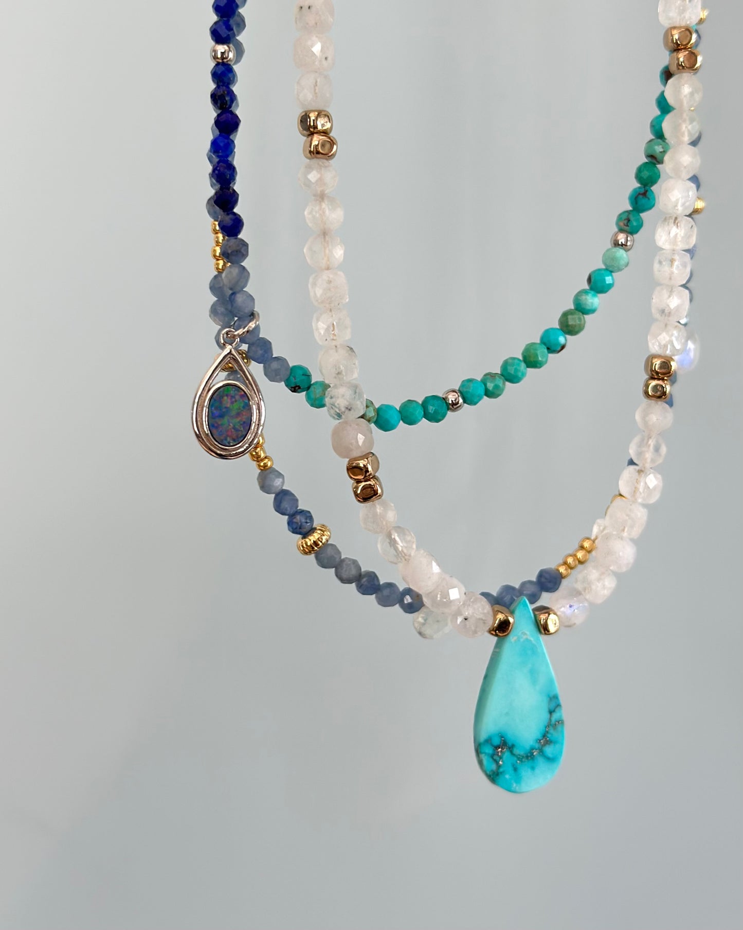 Australian Opal Mix Turquoise And Lapis Beaded Necklace