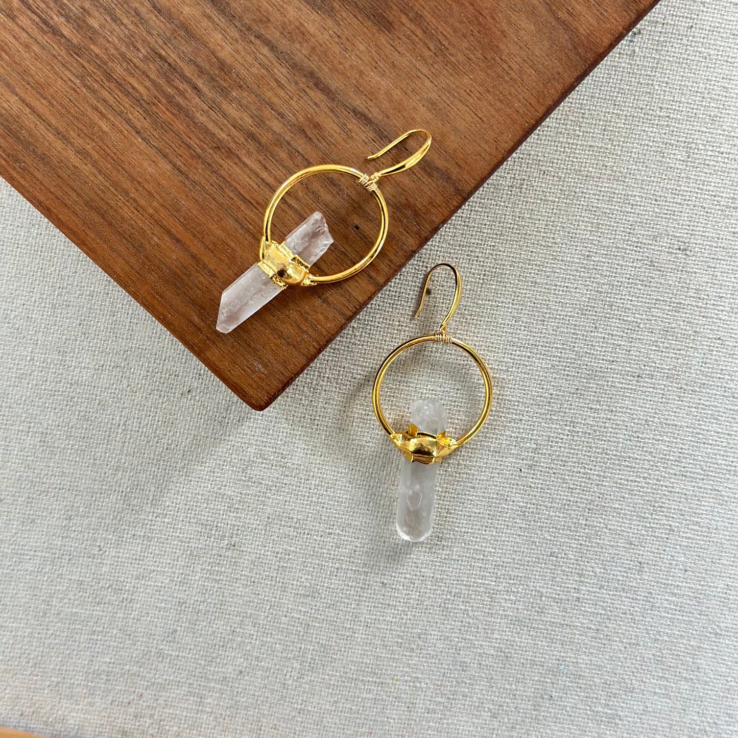 Clear Quartz Raw Stone Wire Wrapping Gold-plated Earring
