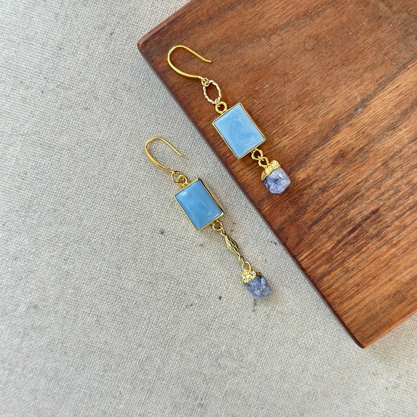 Blue Opal And Tanzanite Gold-plated Earring
