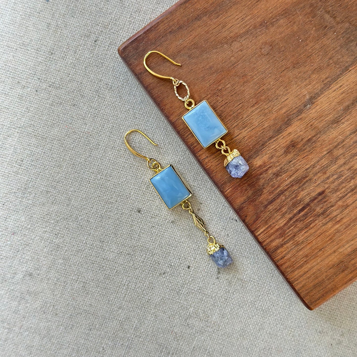 Blue Opal And Tanzanite Gold-plated Earring