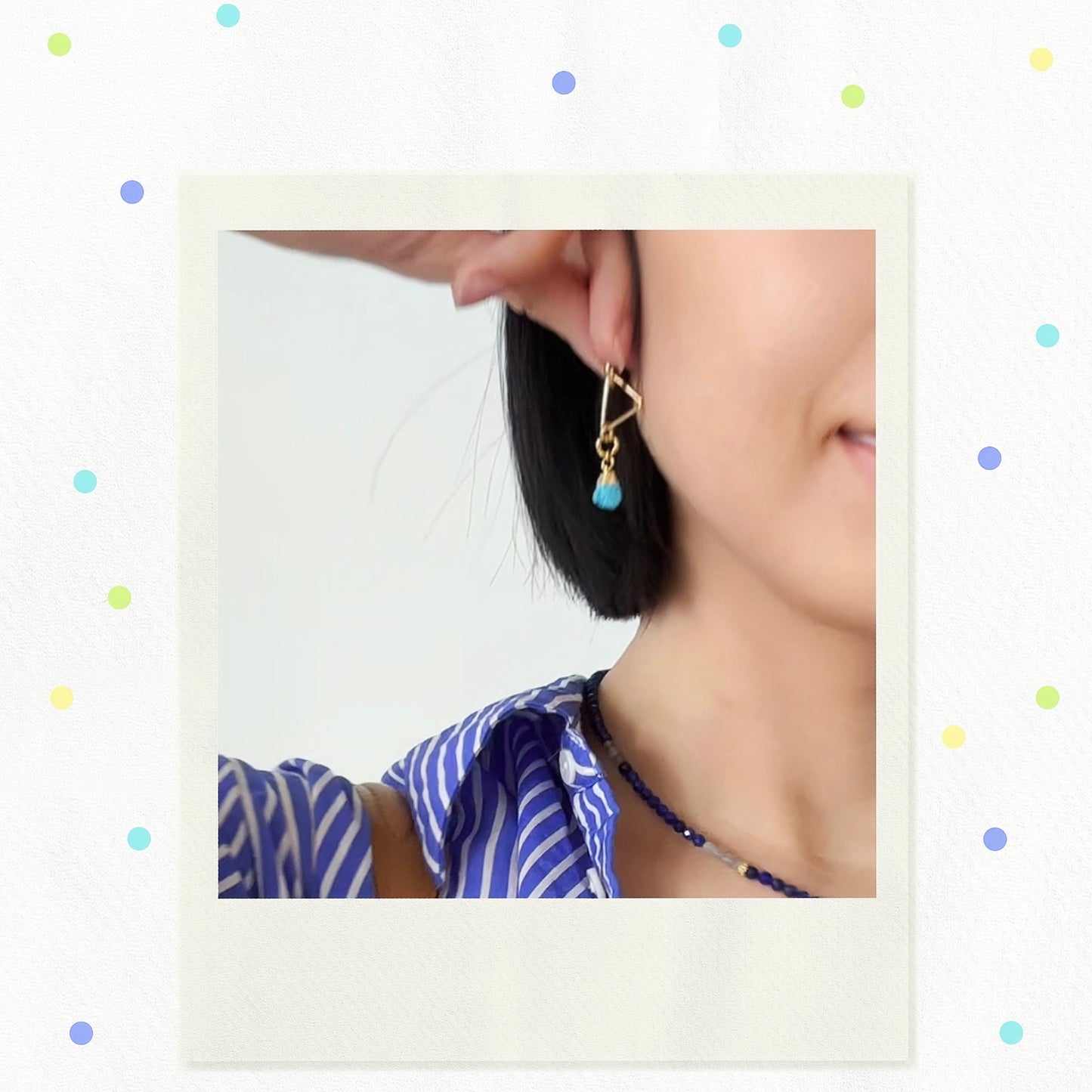 Turquoise And Moonstone Raw Stone Gold-plated Ear Hoop