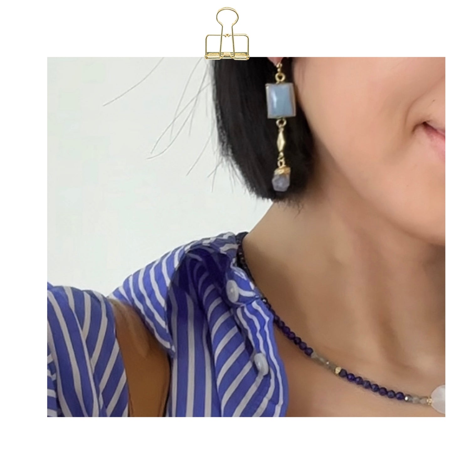 Blue Opal And Tanzanite Gold-plated Earring