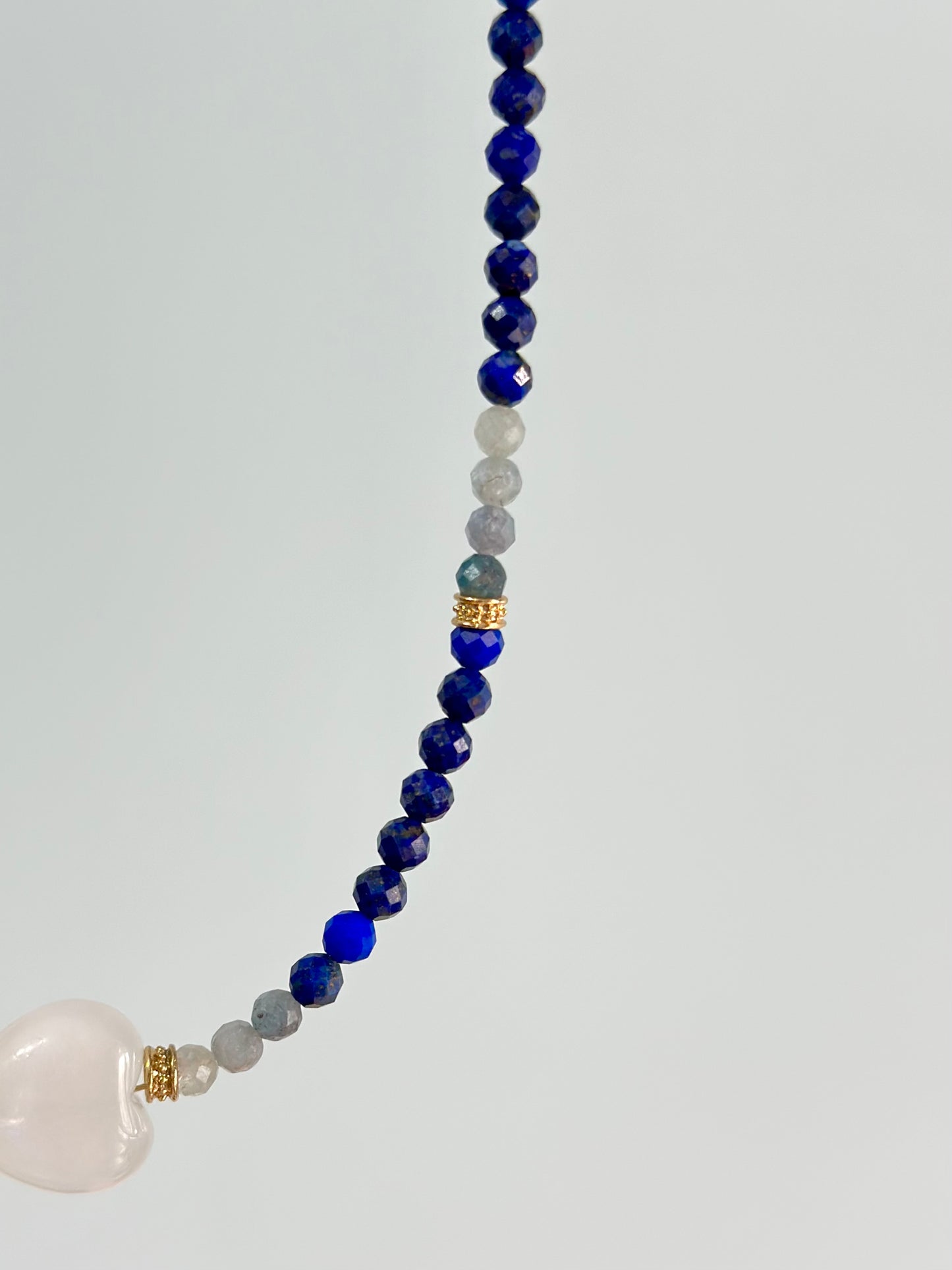 Lapis Kyanite Mixed And Moonstone Heart Beaded Necklace