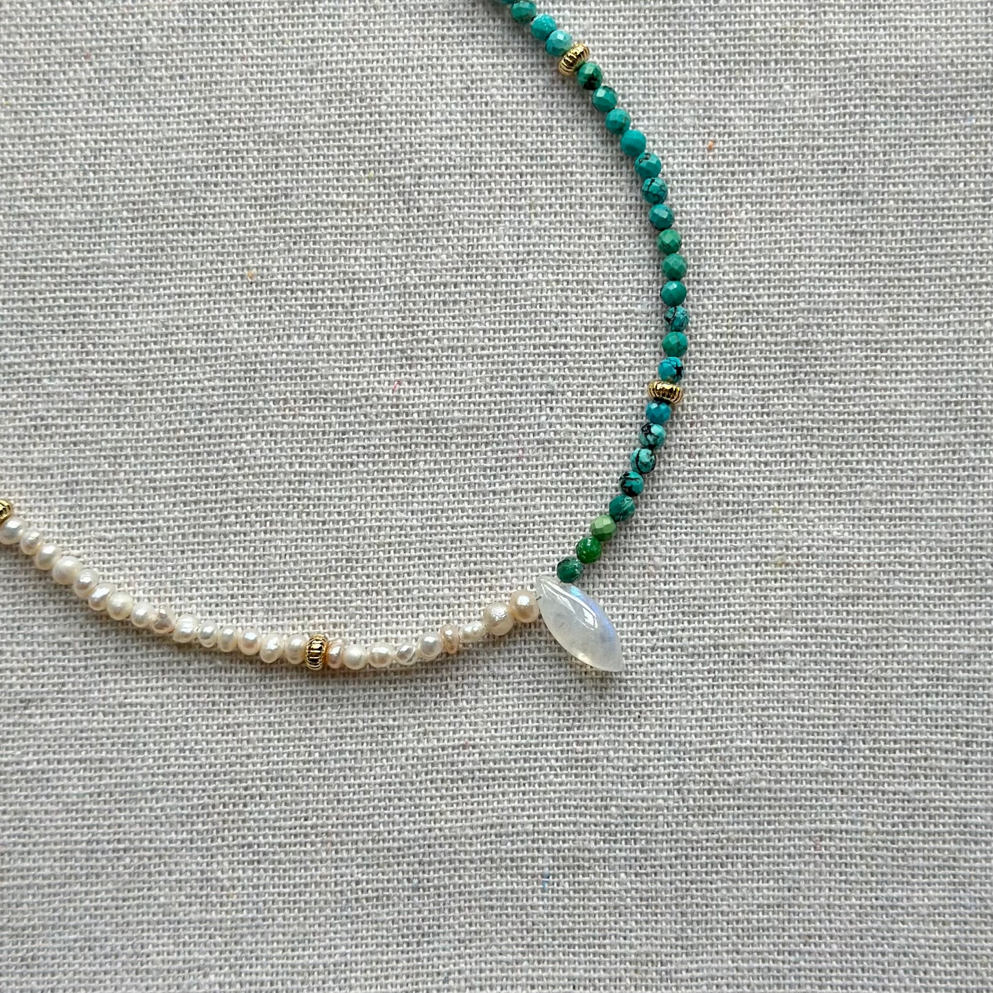 Turquoise Mix Freshwater Pearl Moonstone Beaded Necklace