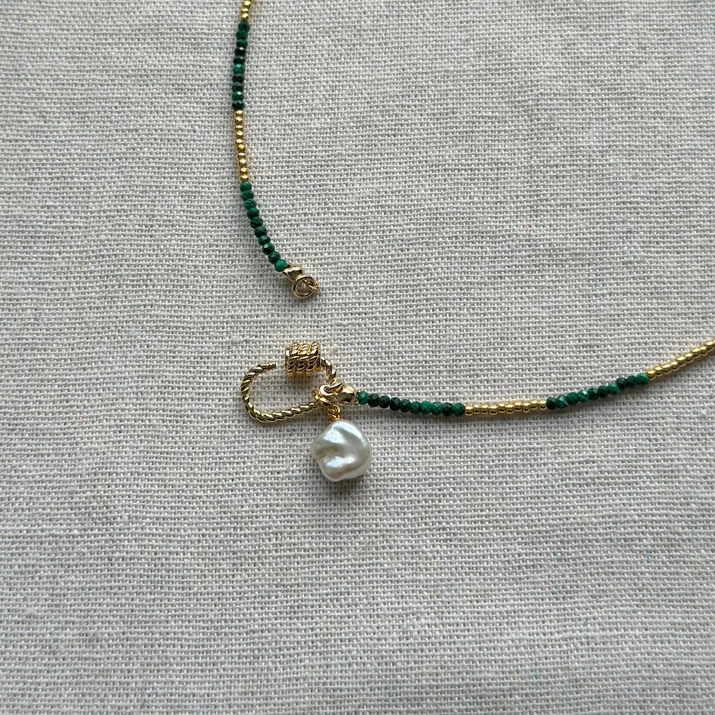 Two-way Malachite And Freshwater Pearl Beaded Necklace