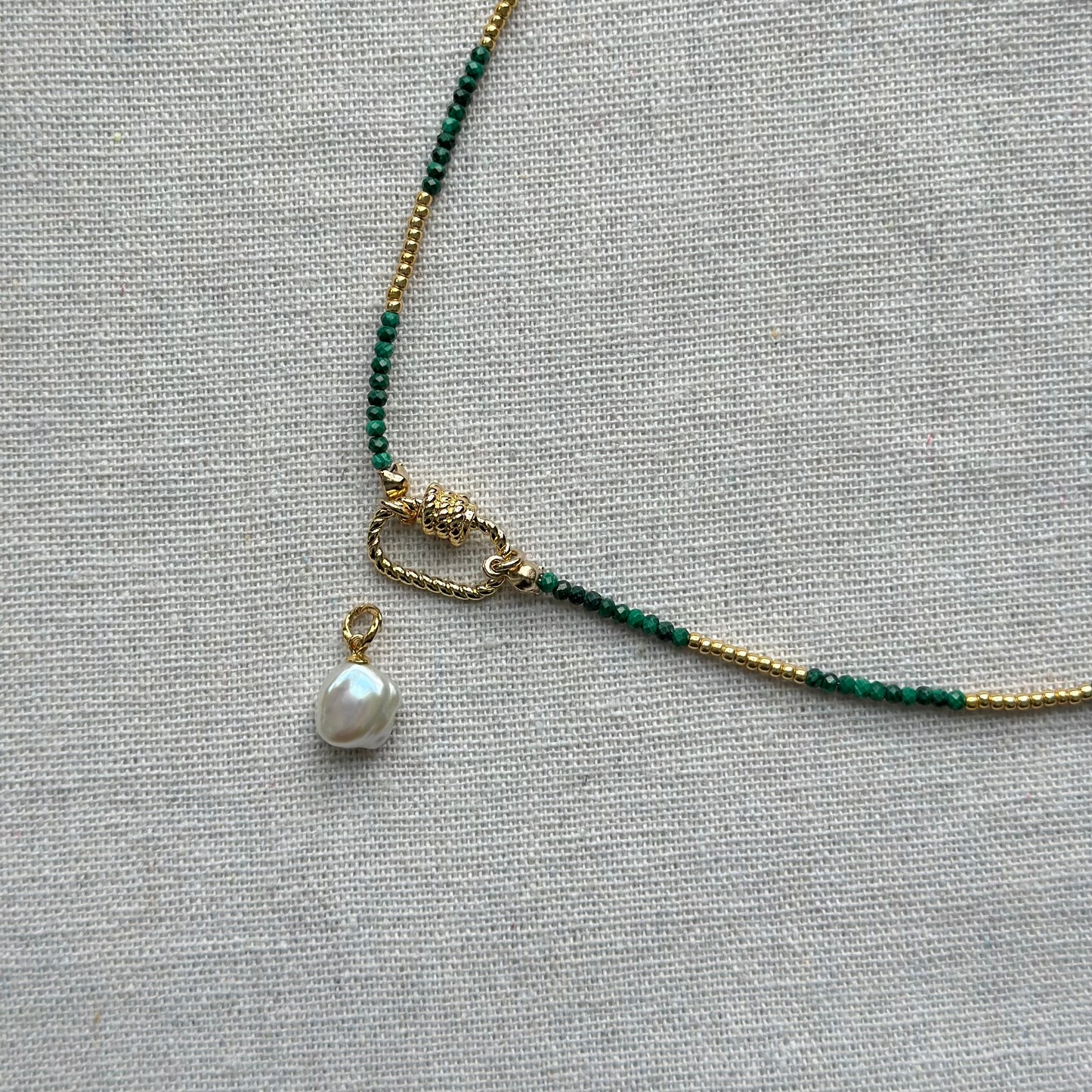 Two-way Malachite And Freshwater Pearl Beaded Necklace