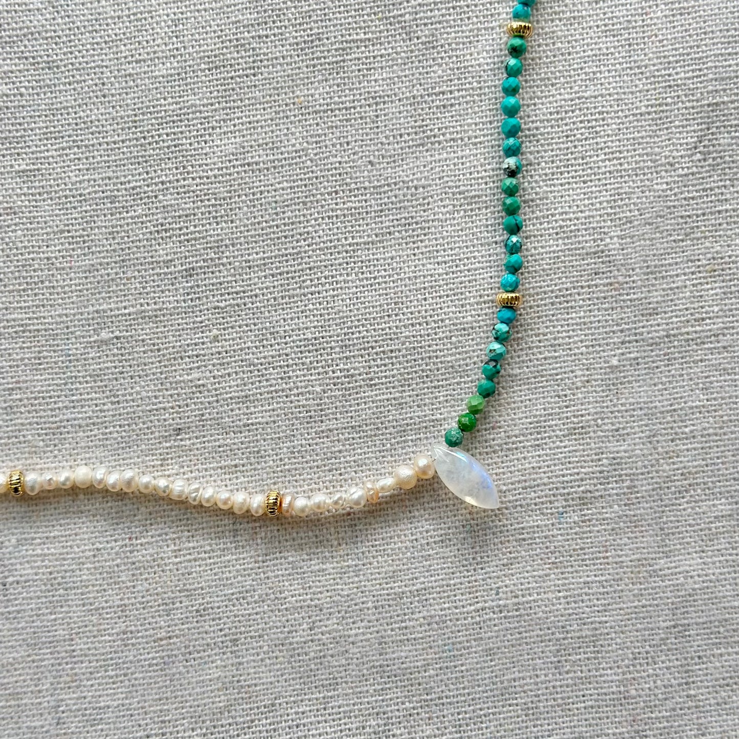 Turquoise Mix Freshwater Pearl Moonstone Beaded Necklace