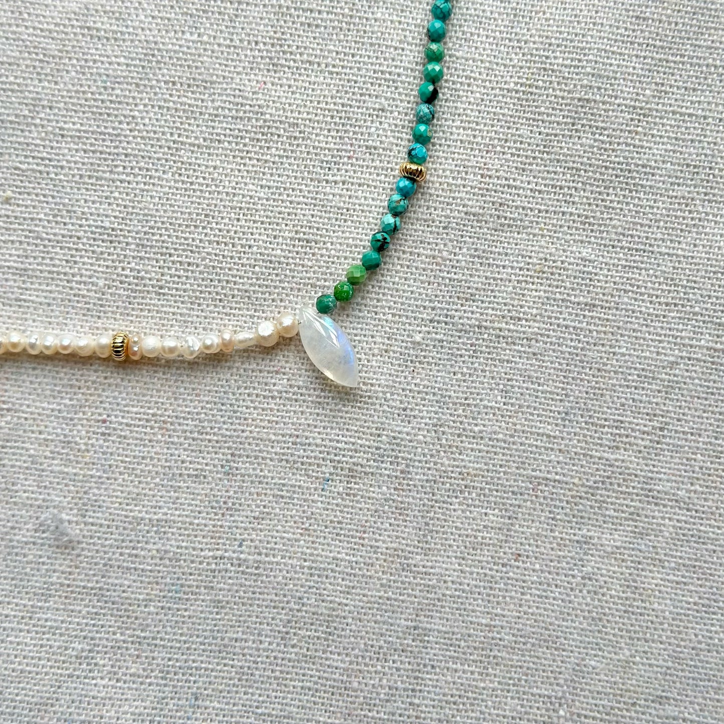 Turquoise Mix Freshwater Pearl Moonstone Beaded Necklace