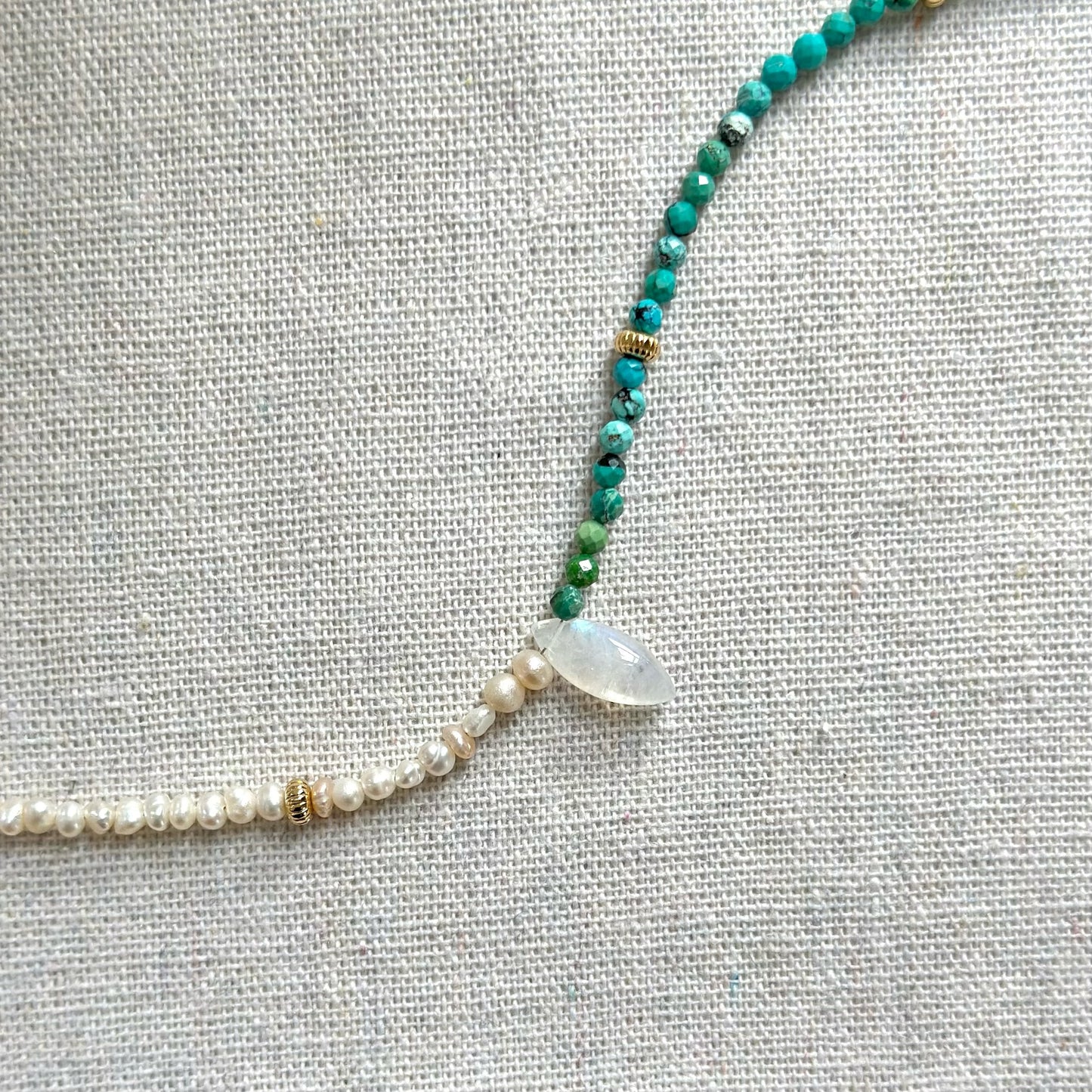 Turquoise Mix Freshwater Pearl Moonstone Beaded Necklace