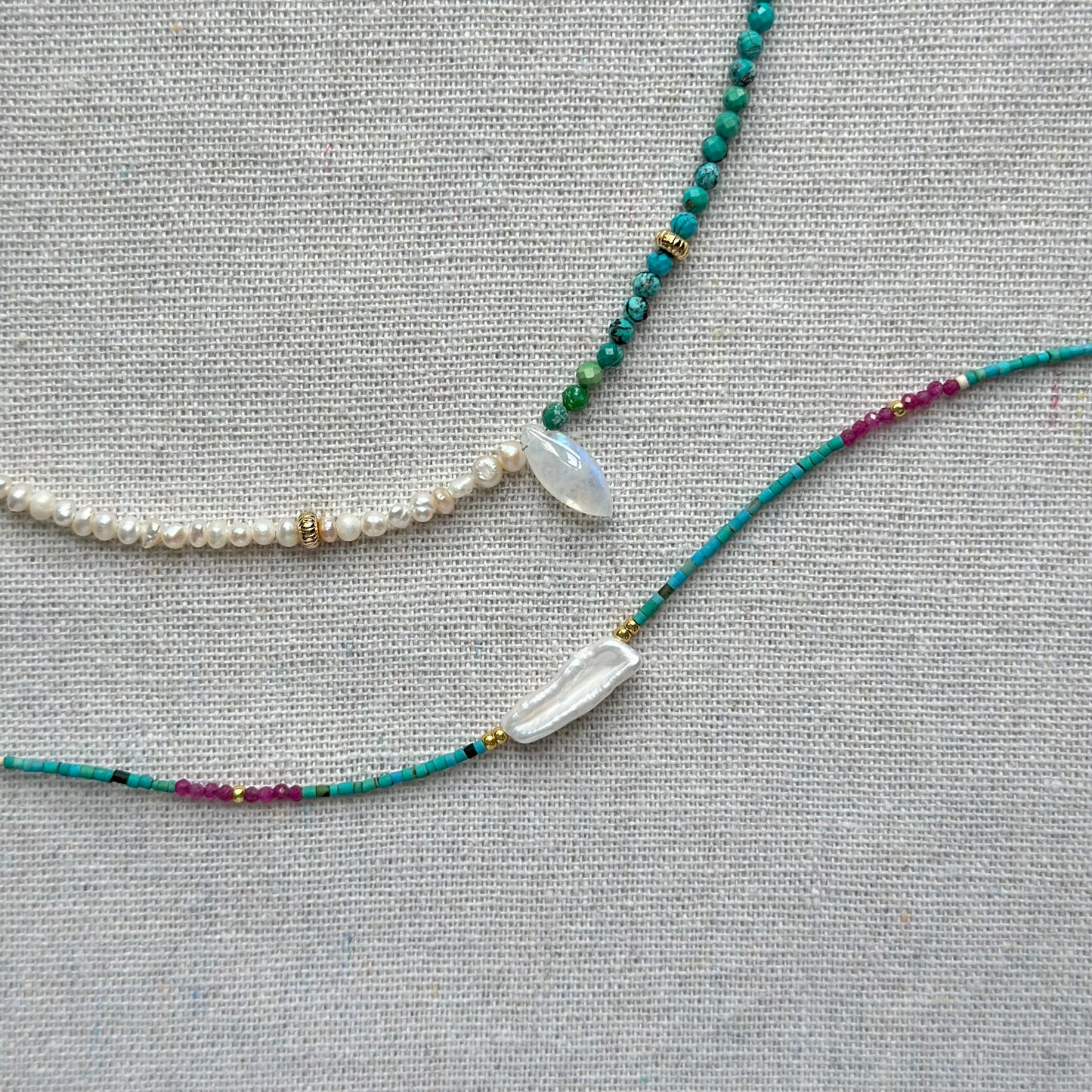 Turquoise Mix Freshwater Pearl Moonstone Beaded Necklace