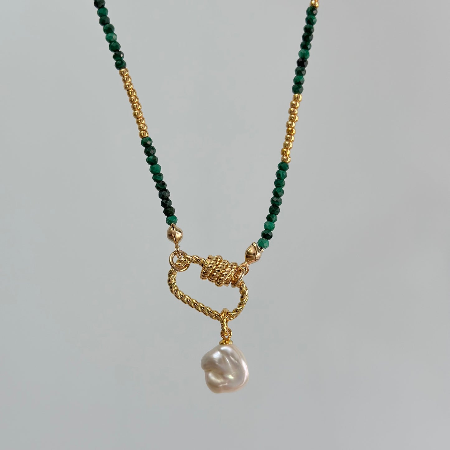 Two-way Malachite And Freshwater Pearl Beaded Necklace