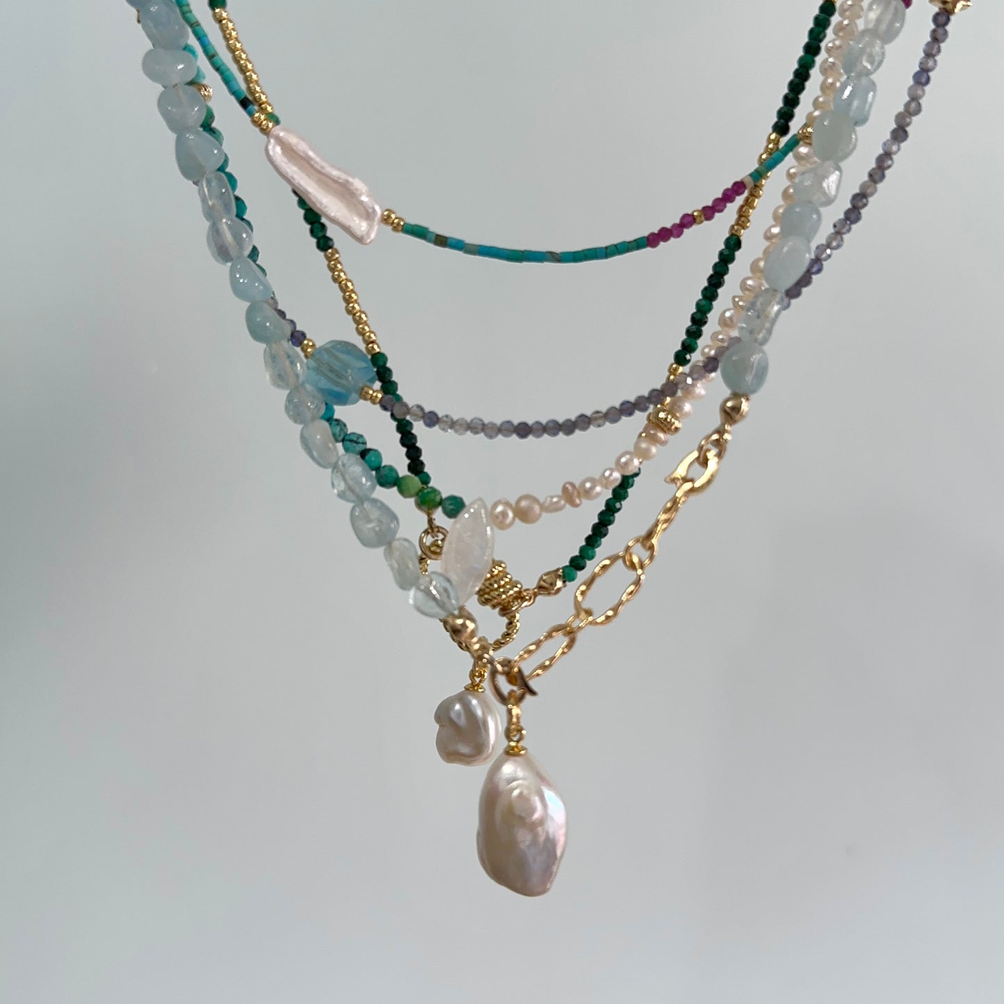 Two-way Malachite And Freshwater Pearl Beaded Necklace