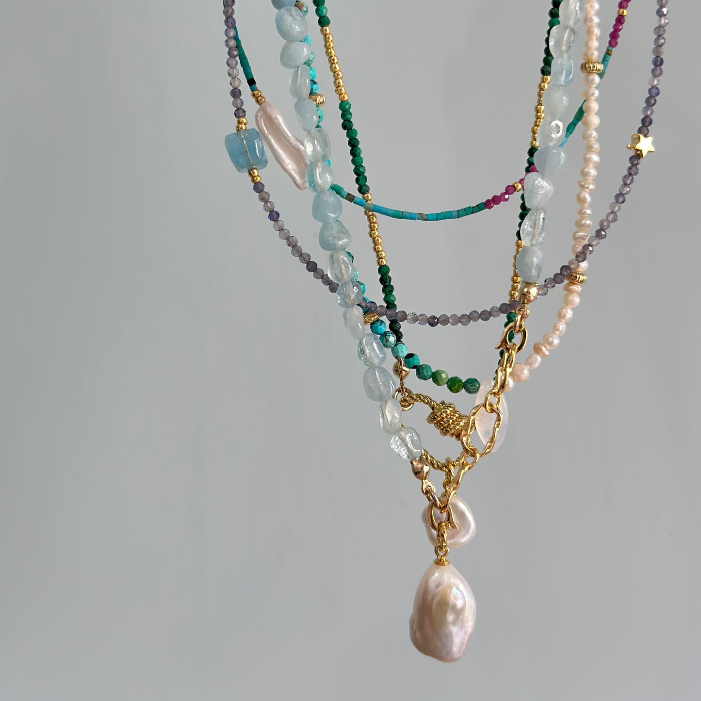 Two-way Malachite And Freshwater Pearl Beaded Necklace