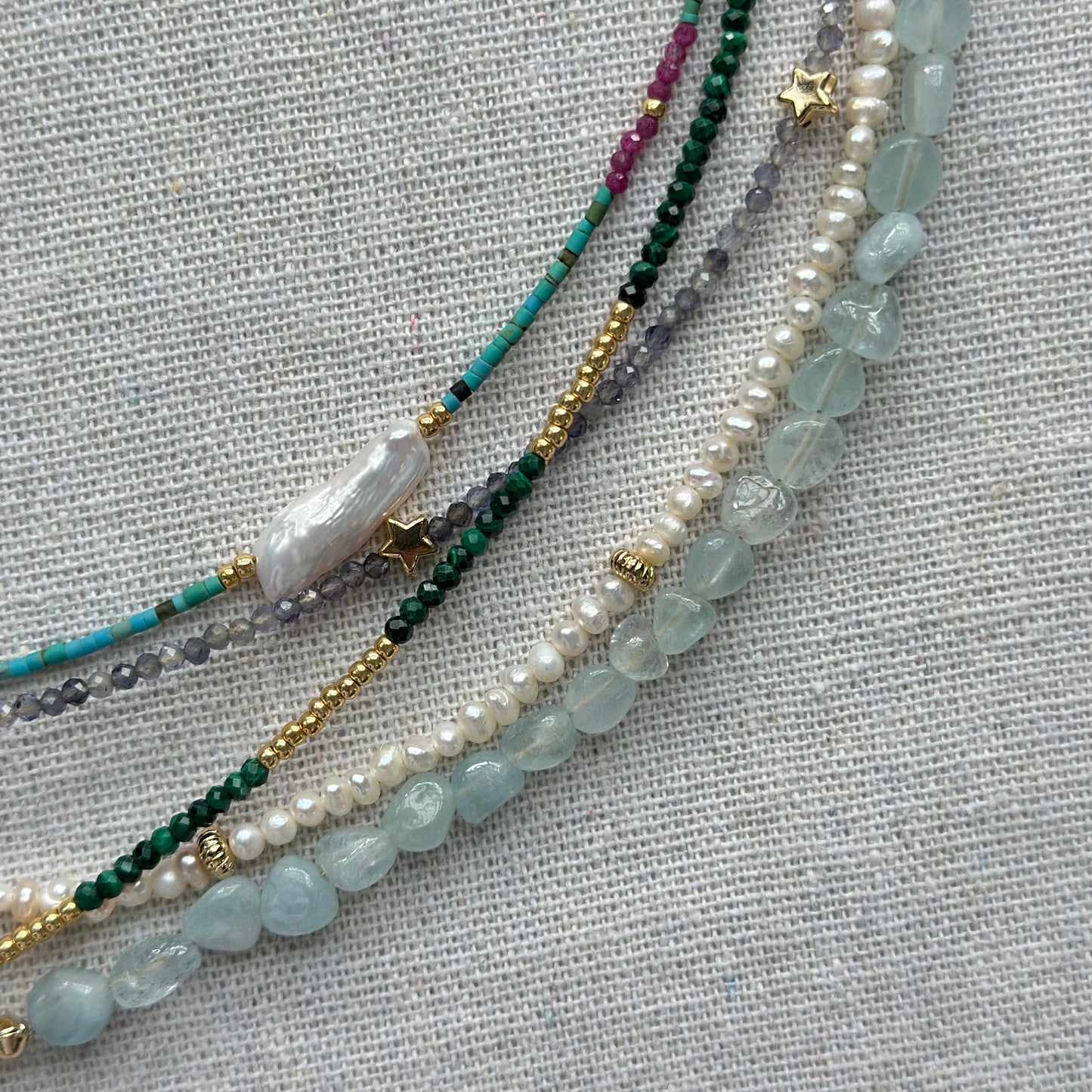 Turquoise Mix Freshwater Pearl Moonstone Beaded Necklace