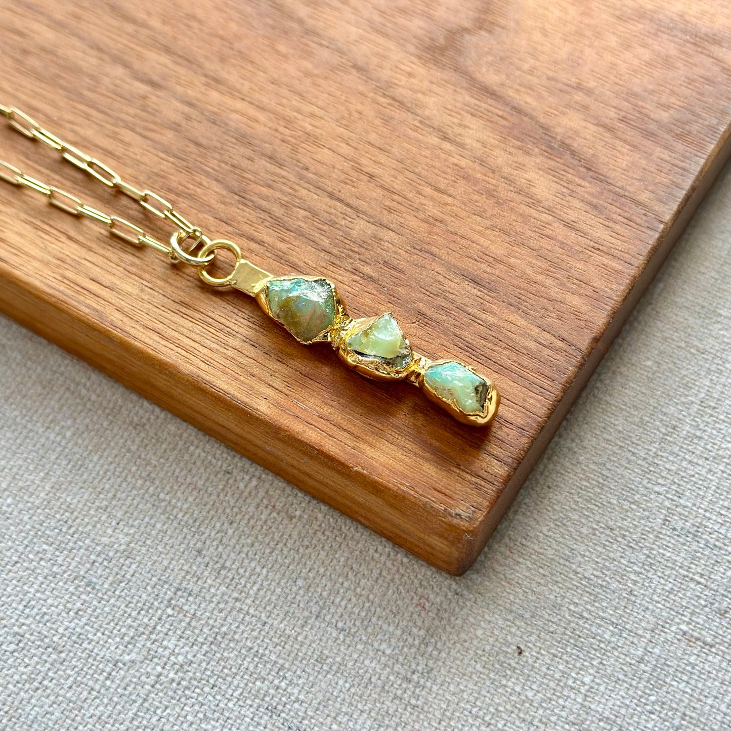 Opal Raw Stone Pendant Italian Gold-plated Sterling Silver Long Necklace