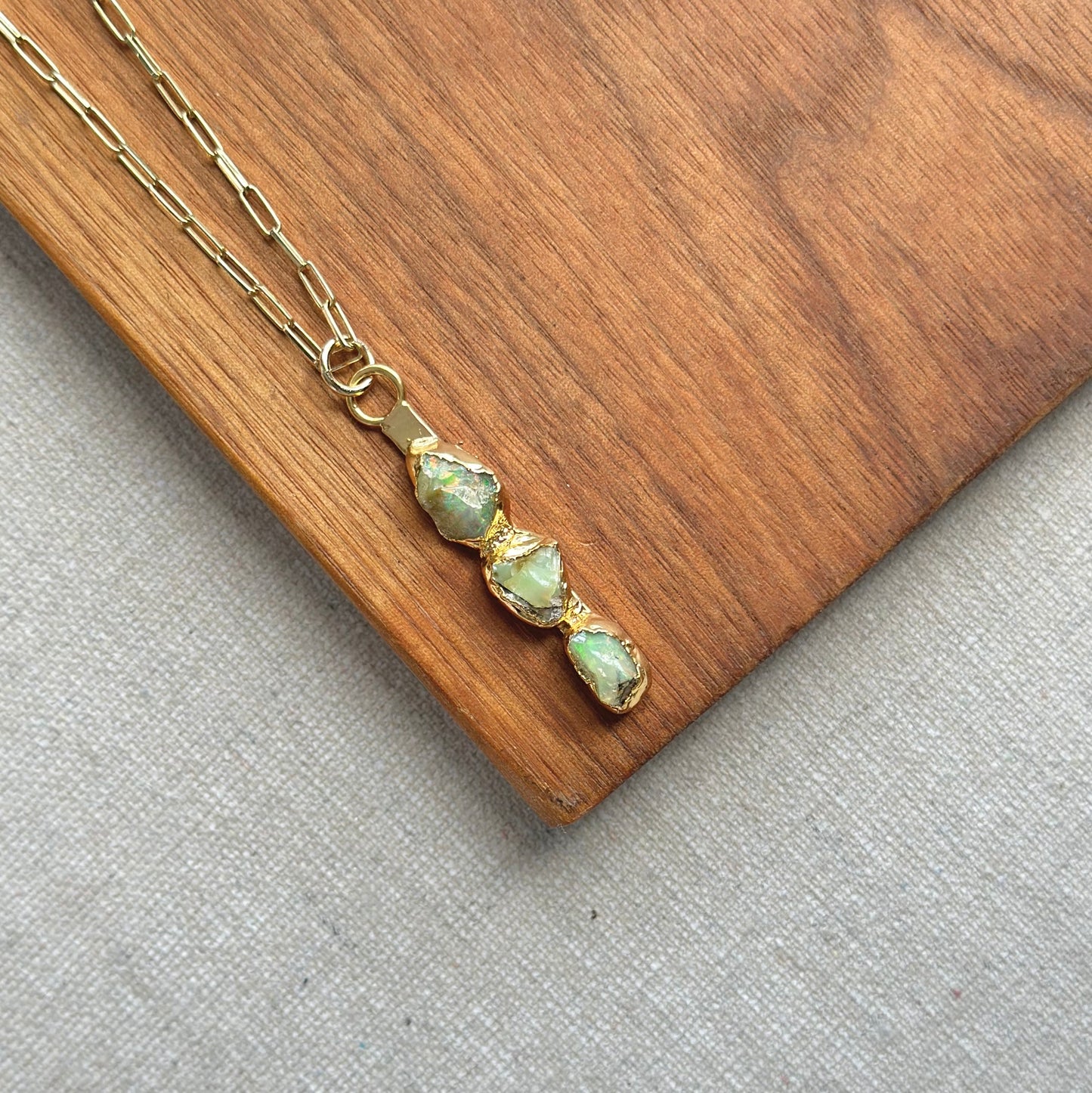 Opal Raw Stone Pendant Italian Gold-plated Sterling Silver Long Necklace