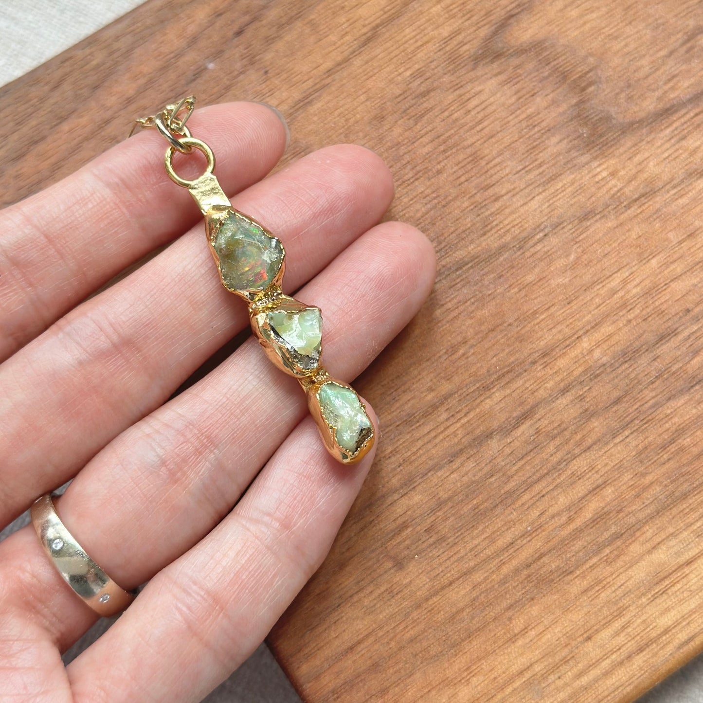 Opal Raw Stone Pendant Italian Gold-plated Sterling Silver Long Necklace