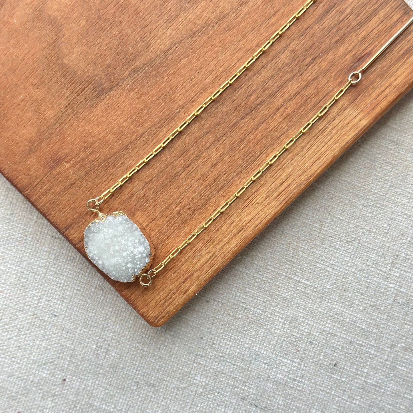 White Agate Druzy Asymmetric Gold-plated Necklace