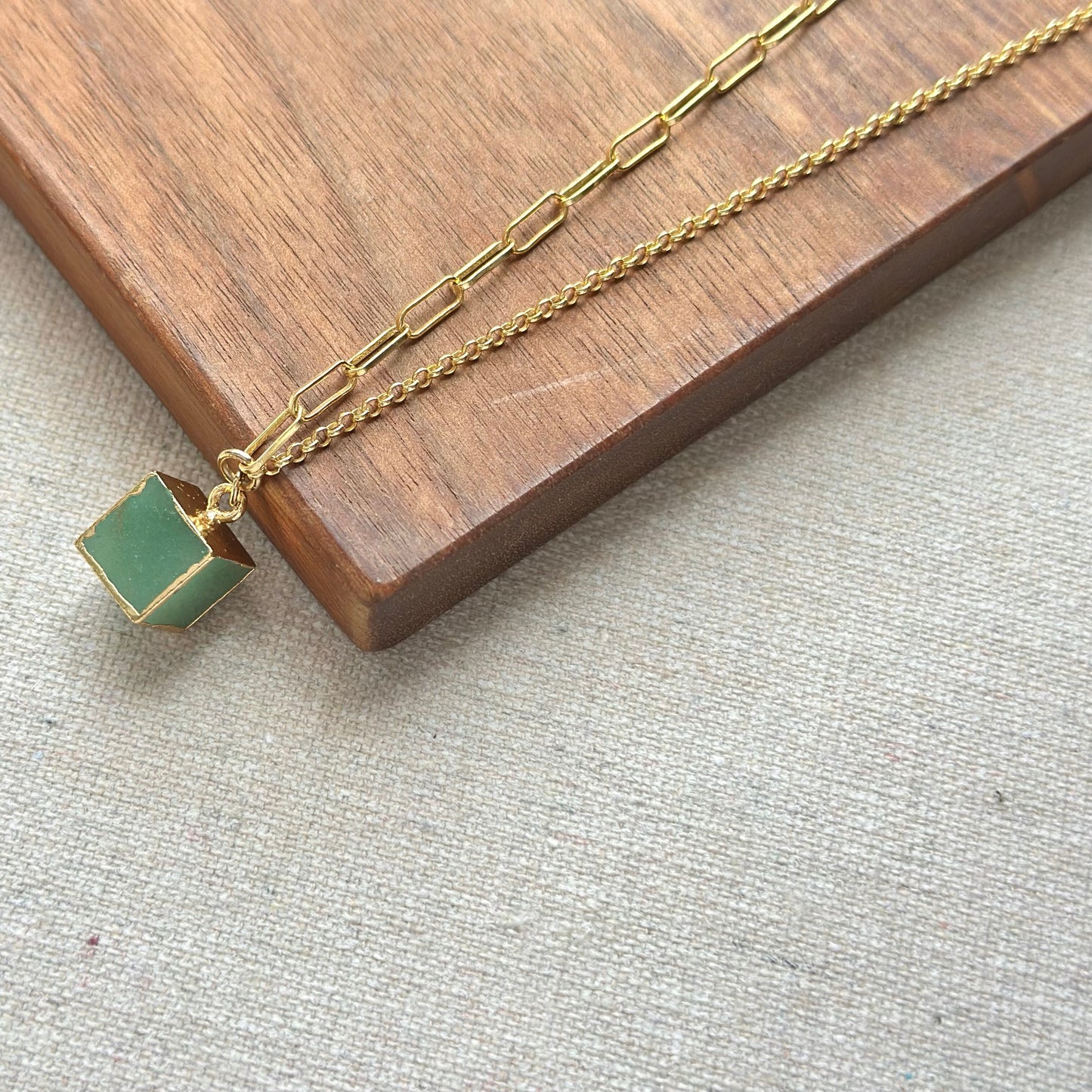 Aventurine Cube Asymmetric Gold-plated Sterling Silver Necklace