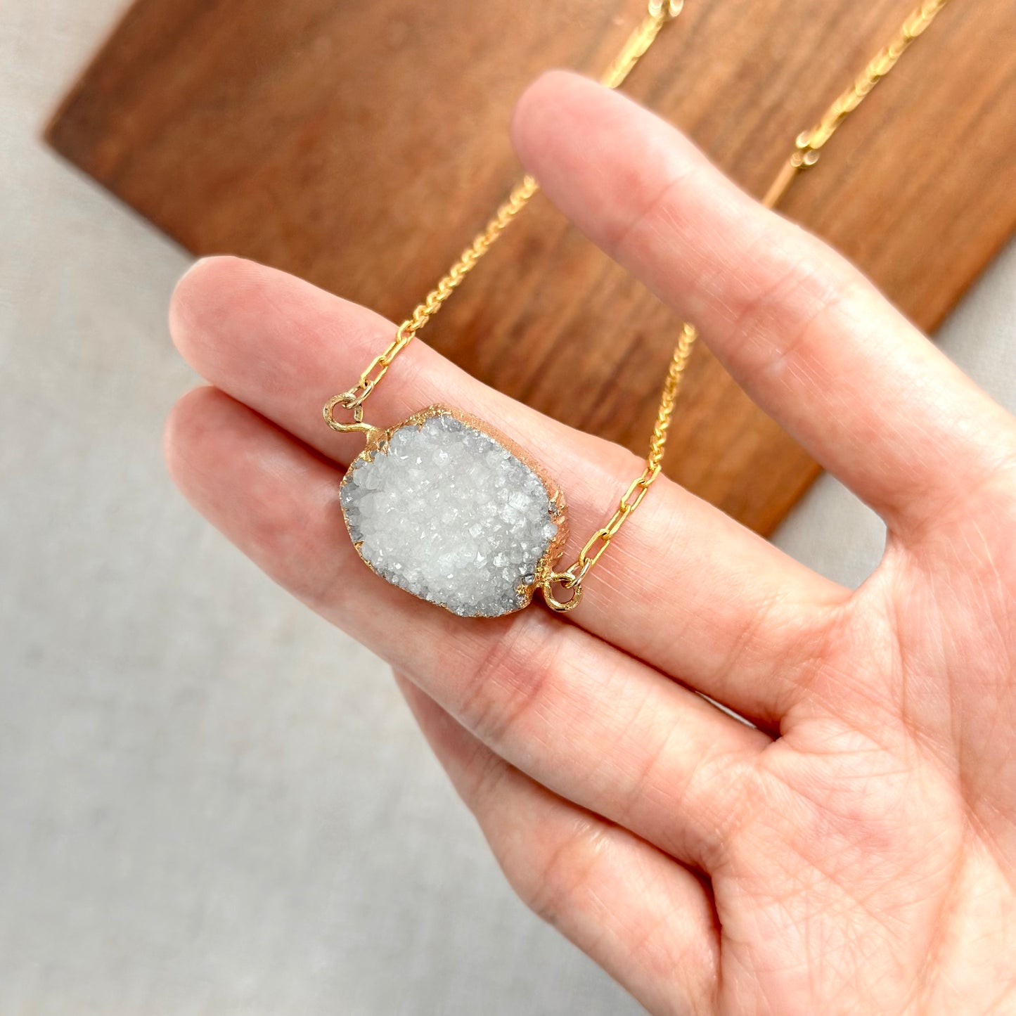 White Agate Druzy Asymmetric Gold-plated Necklace