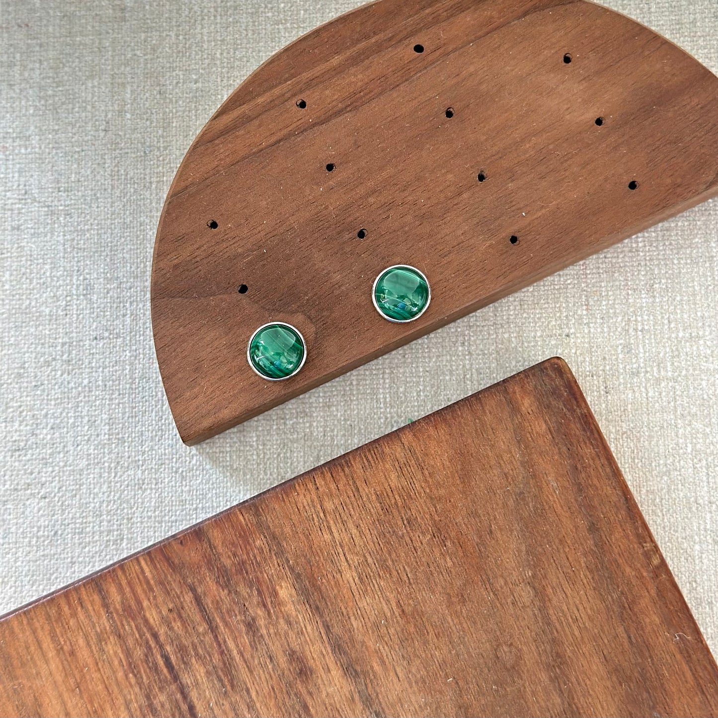 Malachite Oval Bezel Sterling Silver Stud