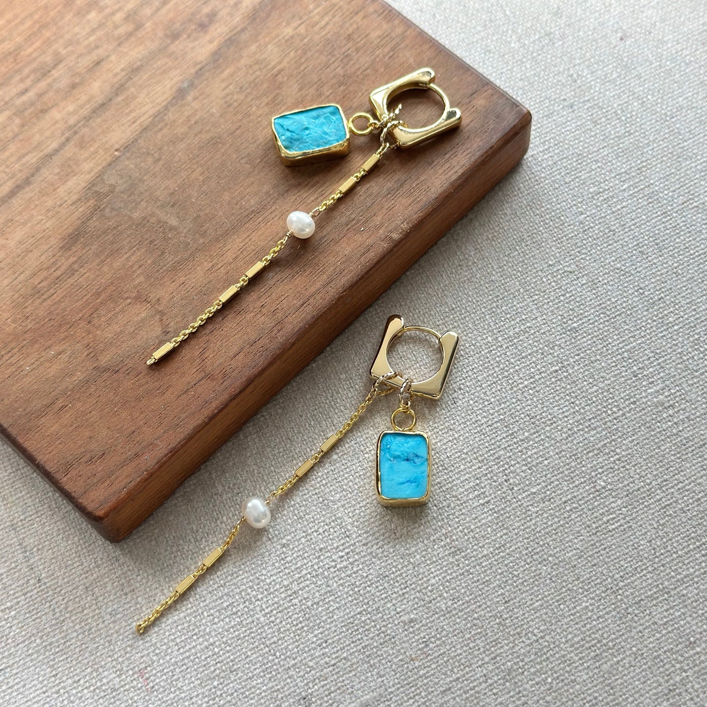 Turquoise And Freshwater Pearl Multi-way Ear Hoop