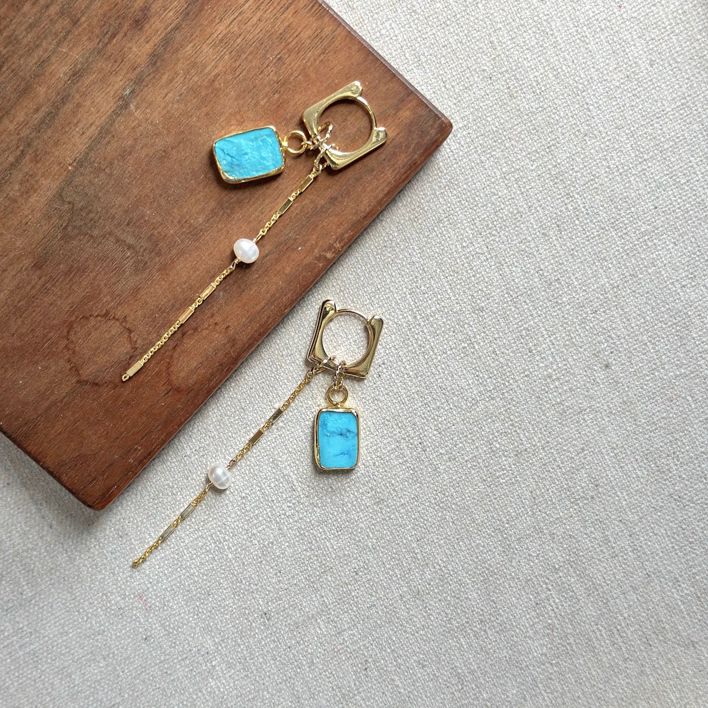 Turquoise And Freshwater Pearl Multi-way Ear Hoop