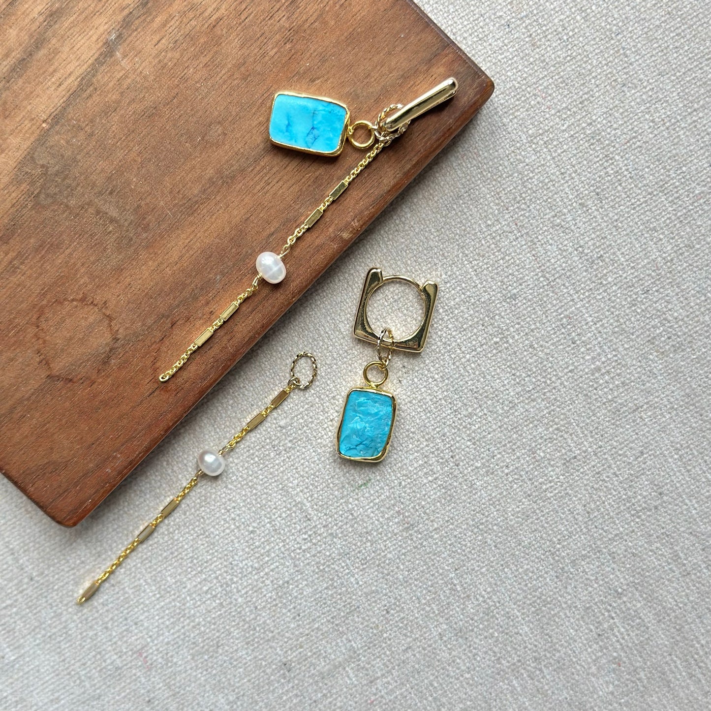 Turquoise And Freshwater Pearl Multi-way Ear Hoop