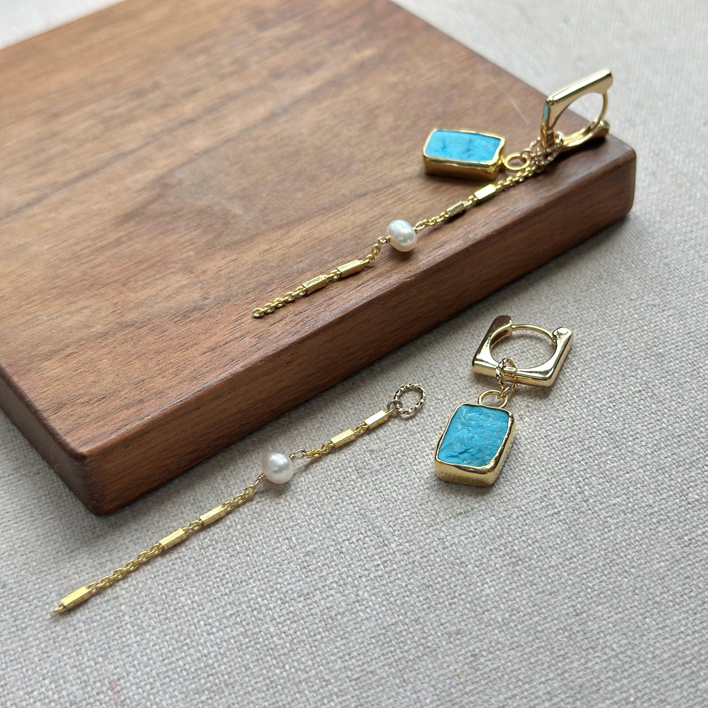 Turquoise And Freshwater Pearl Multi-way Ear Hoop