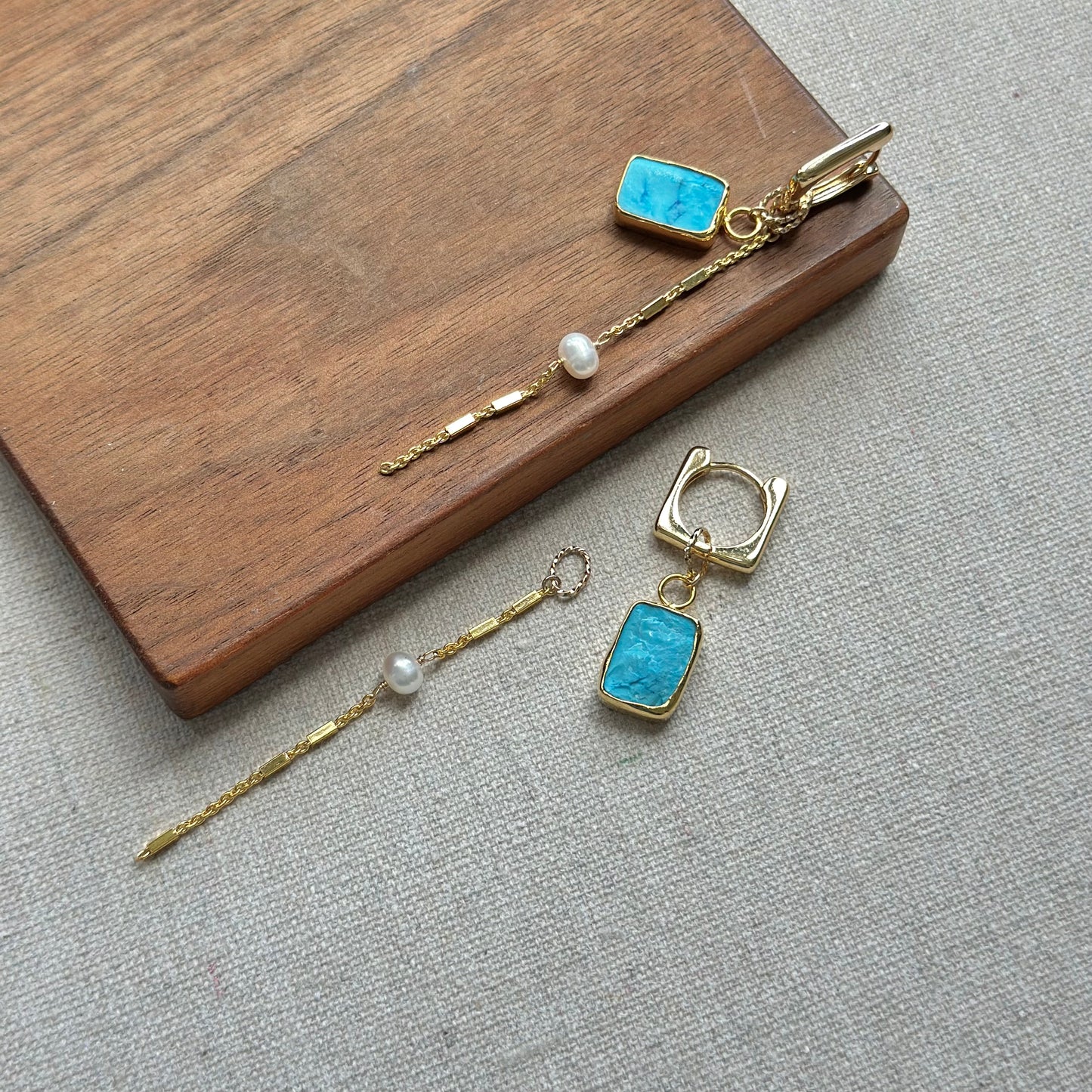 Turquoise And Freshwater Pearl Multi-way Ear Hoop