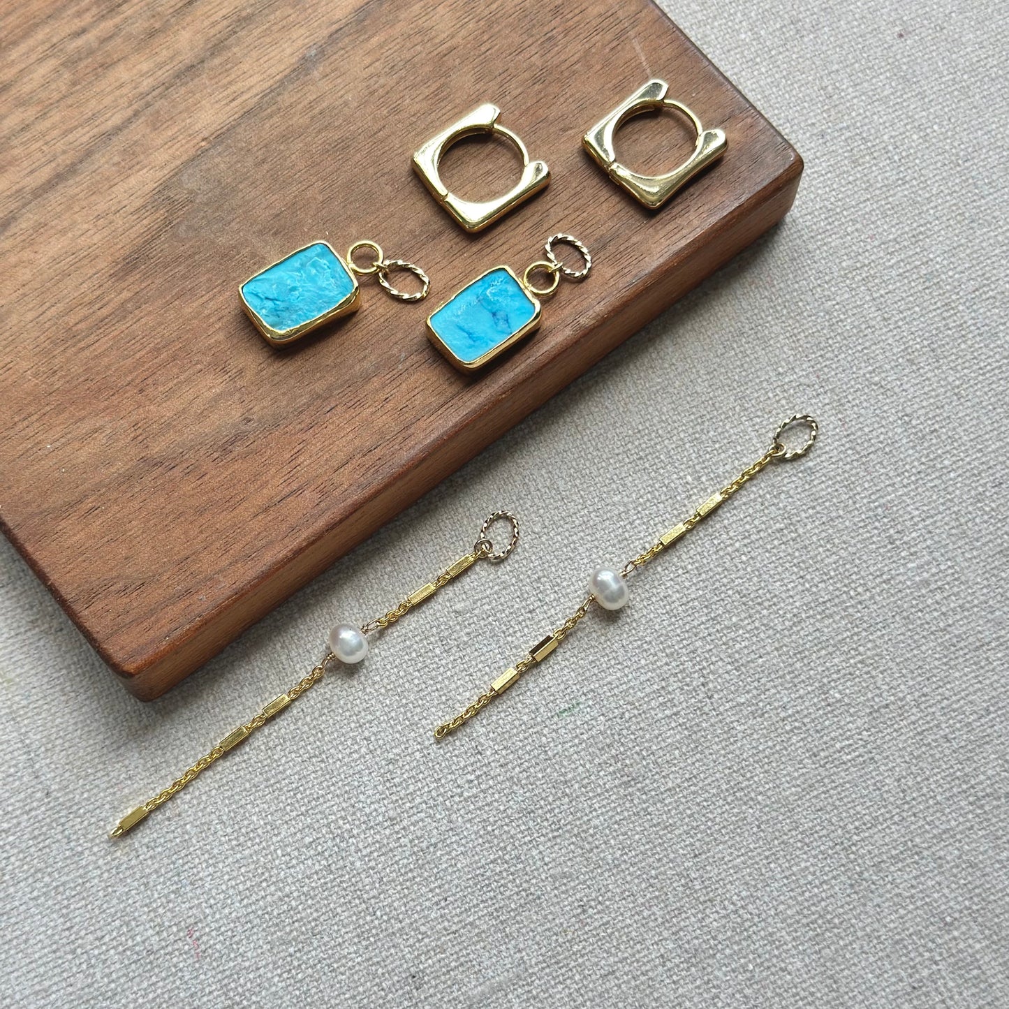 Turquoise And Freshwater Pearl Multi-way Ear Hoop