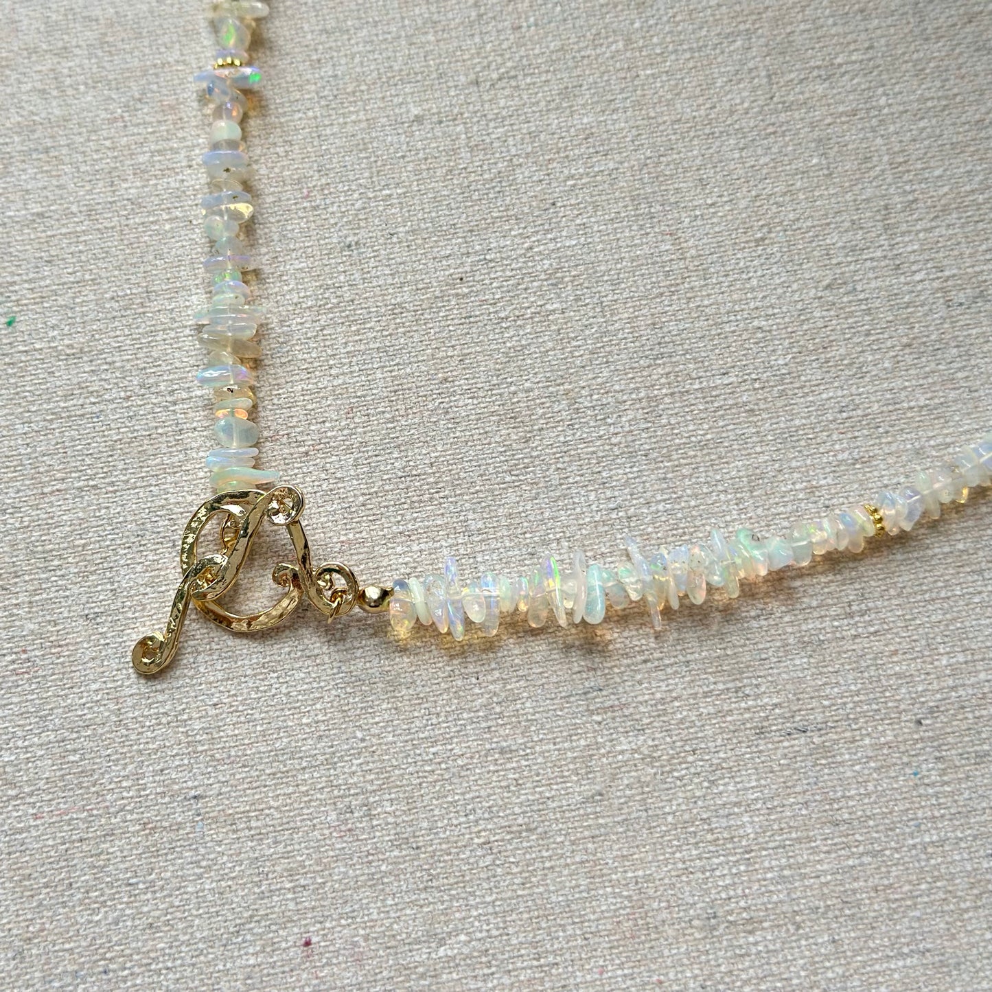 Opal Beaded Front Hoop Toggle Necklace