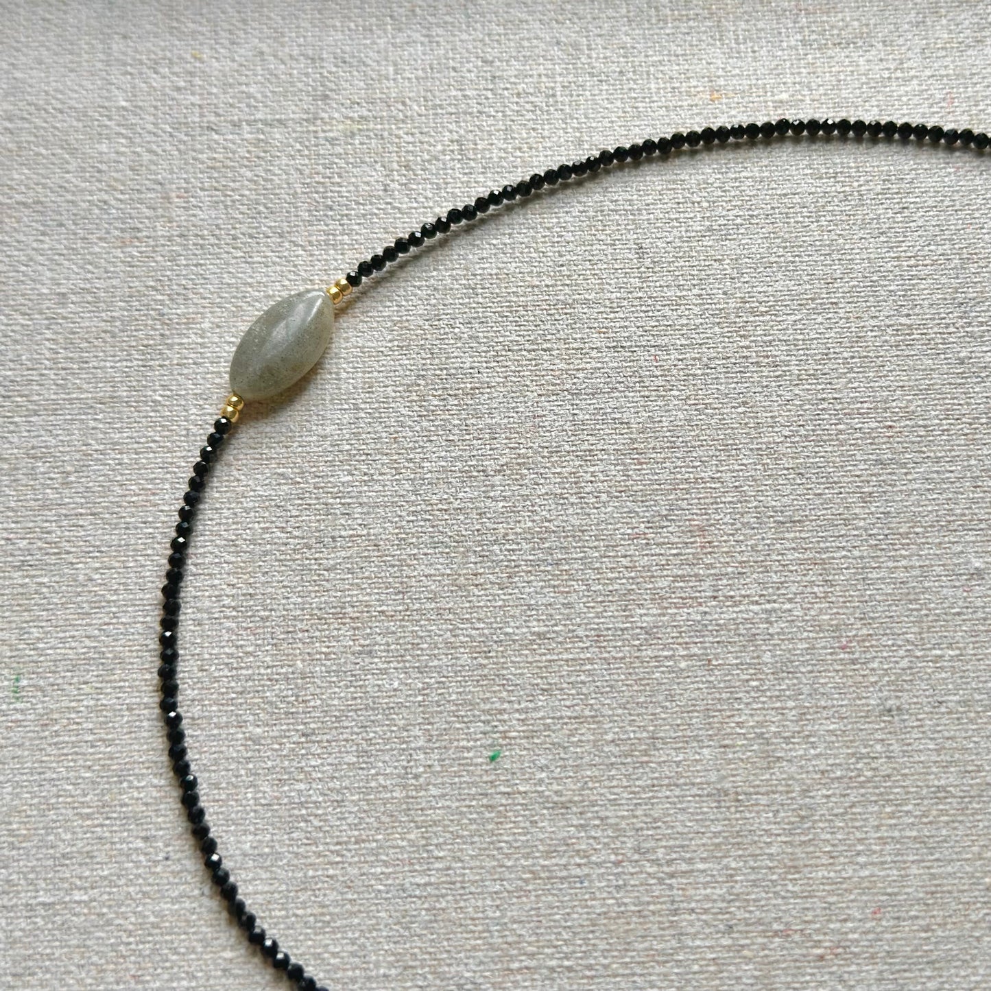 Black Spinel And Labradorite Asymmetric Beaded Necklace