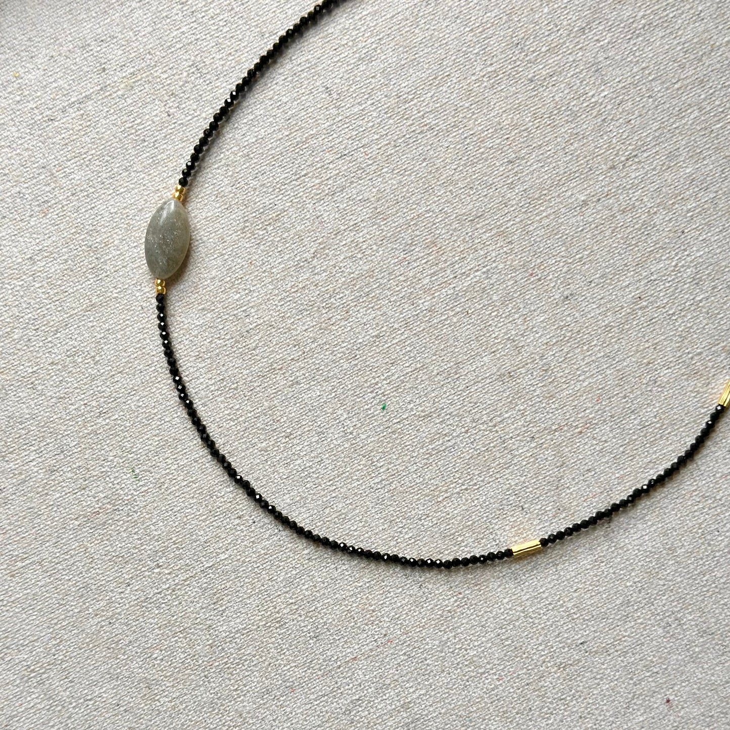 Black Spinel And Labradorite Asymmetric Beaded Necklace