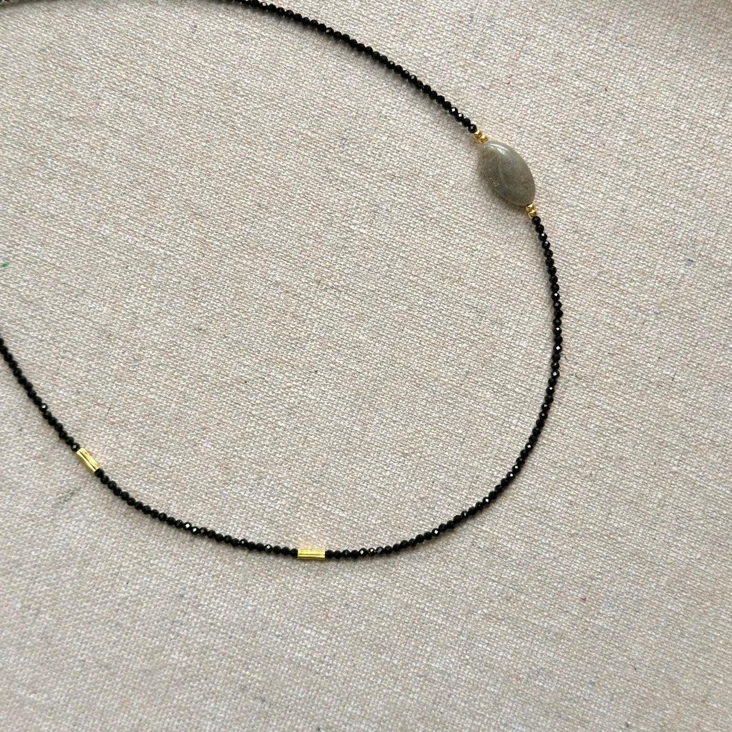 Black Spinel And Labradorite Asymmetric Beaded Necklace