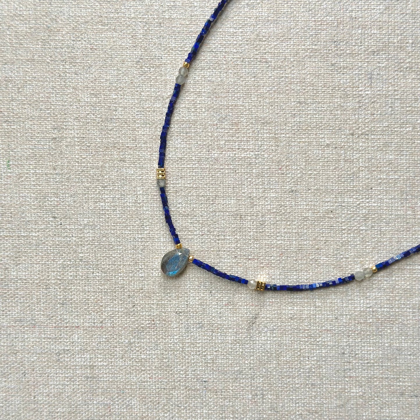 Lapis Cubed Beaded And Labradorite Necklace