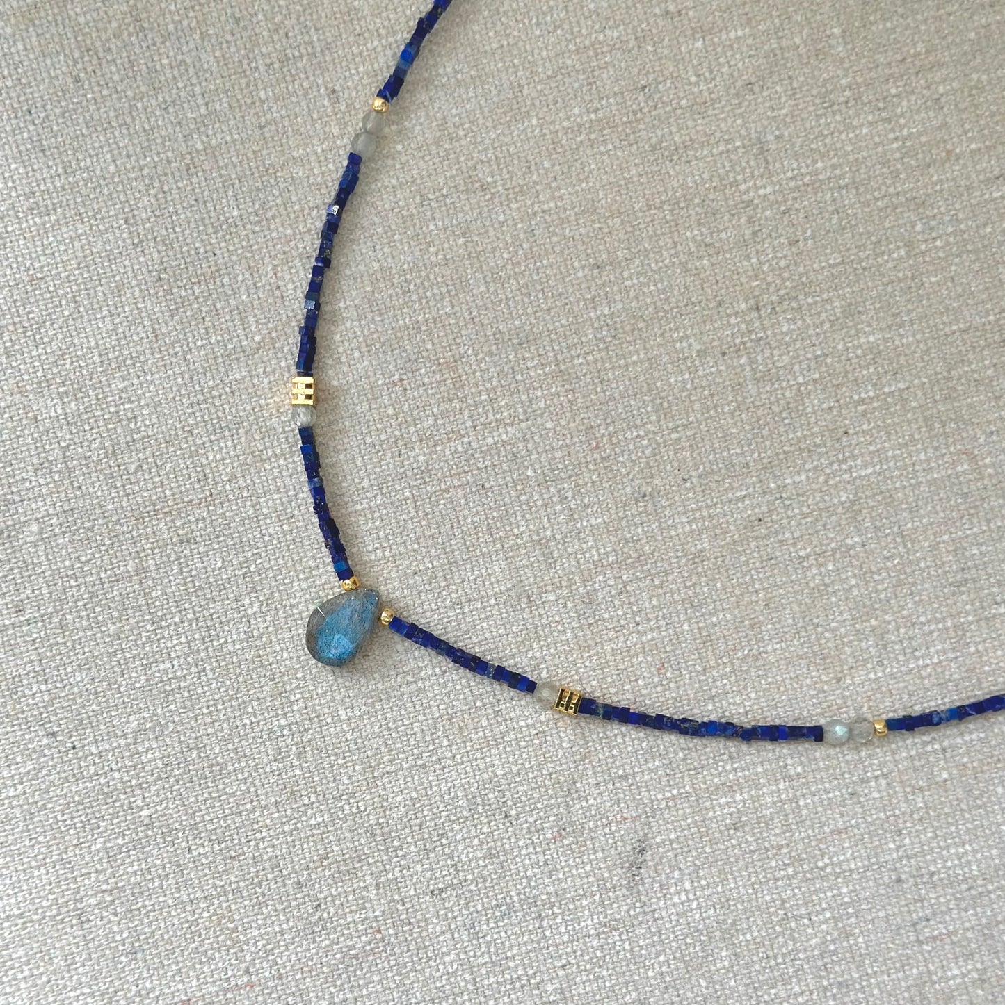 Lapis Cubed Beaded And Labradorite Necklace