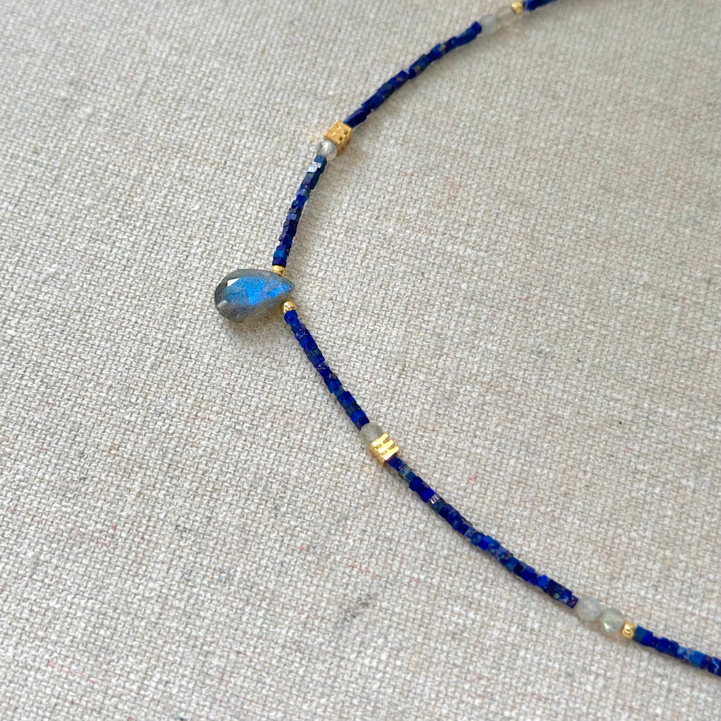 Lapis Cubed Beaded And Labradorite Necklace