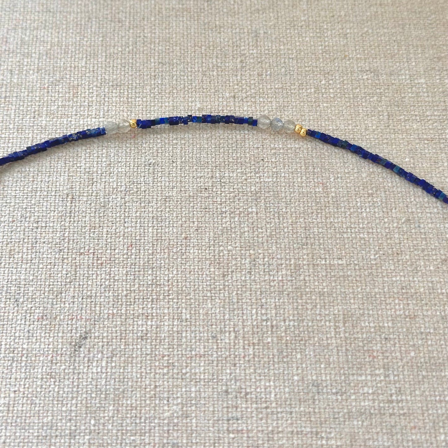 Lapis Cubed Beaded And Labradorite Necklace