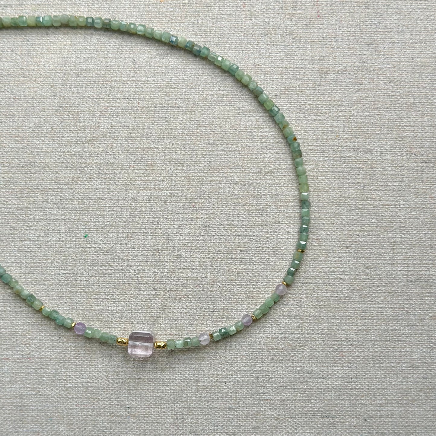 Green Kyanite And Amethsyt Beaded Necklace