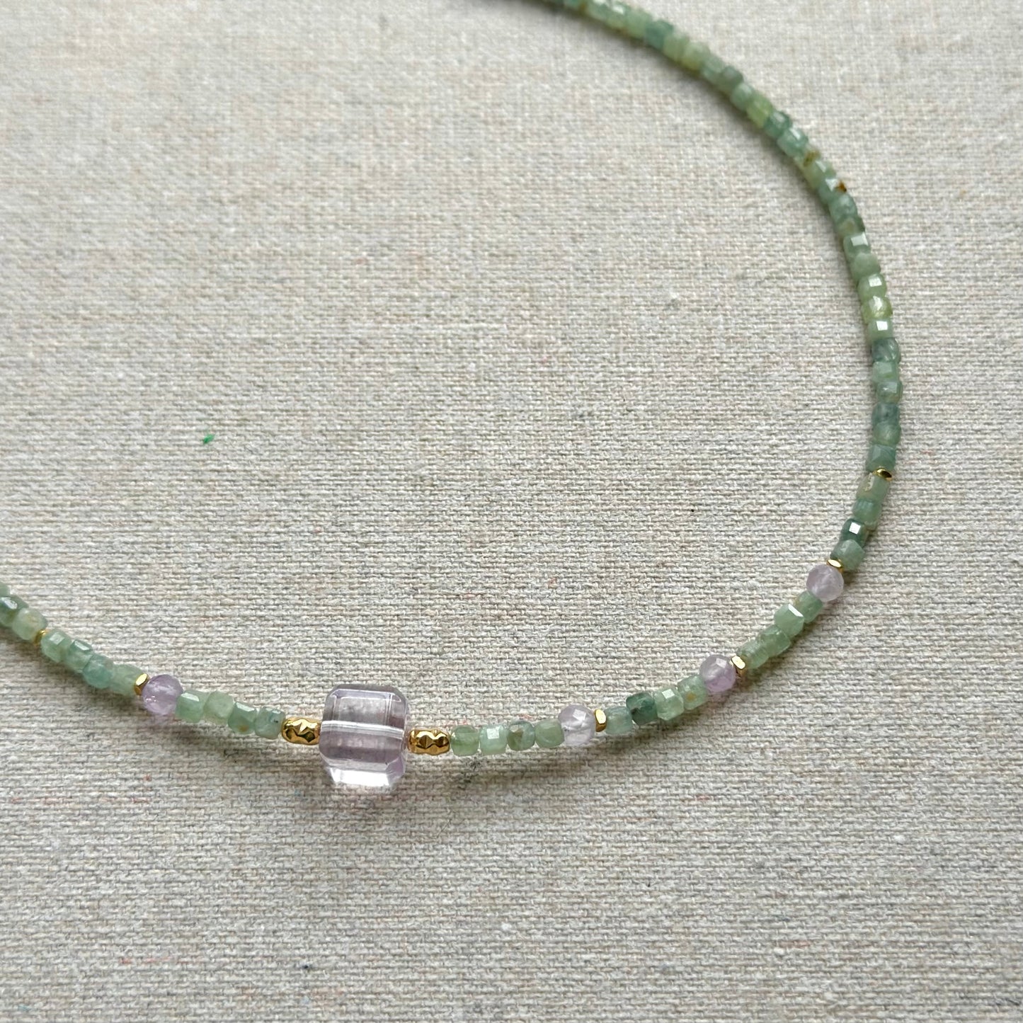 Green Kyanite And Amethsyt Beaded Necklace