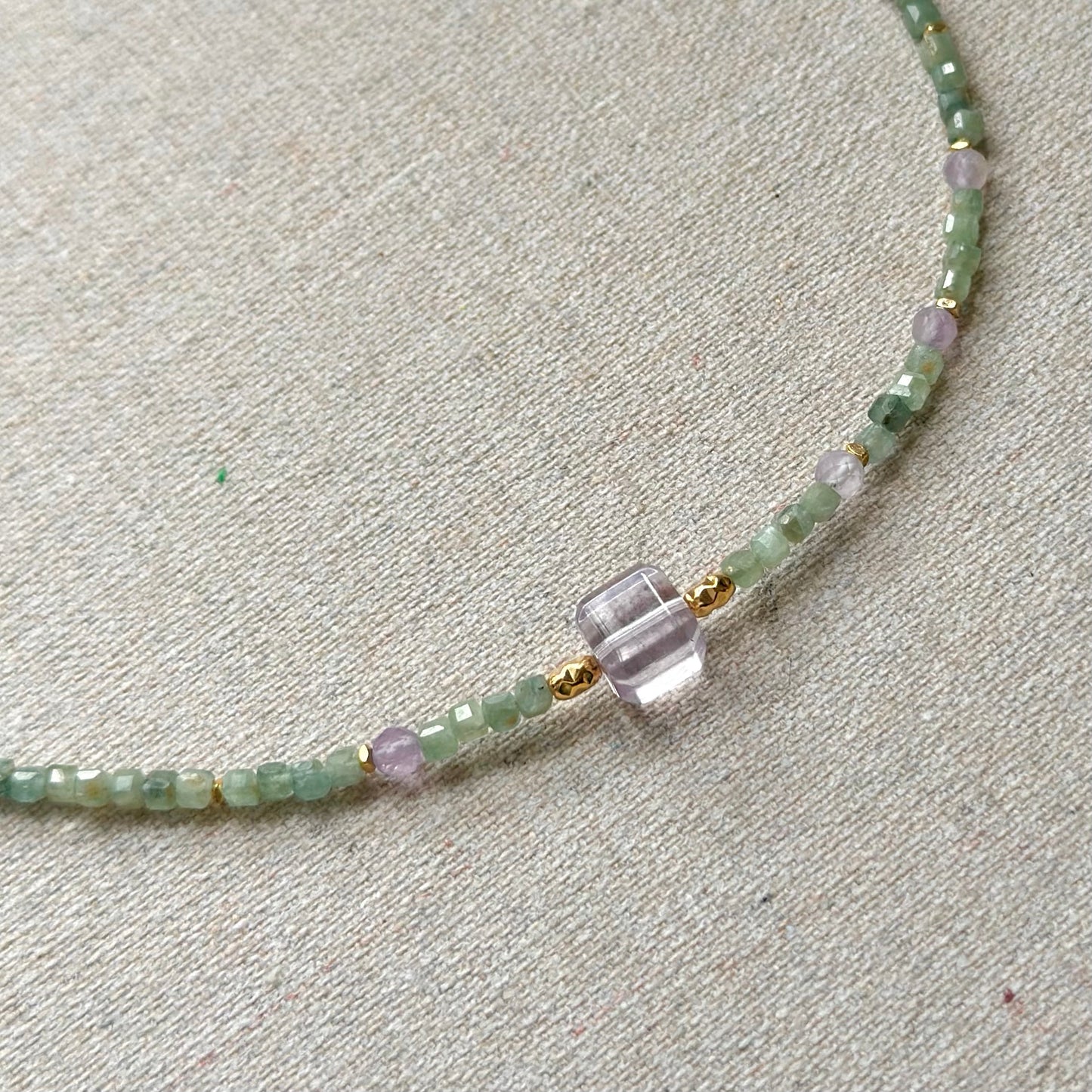 Green Kyanite And Amethsyt Beaded Necklace