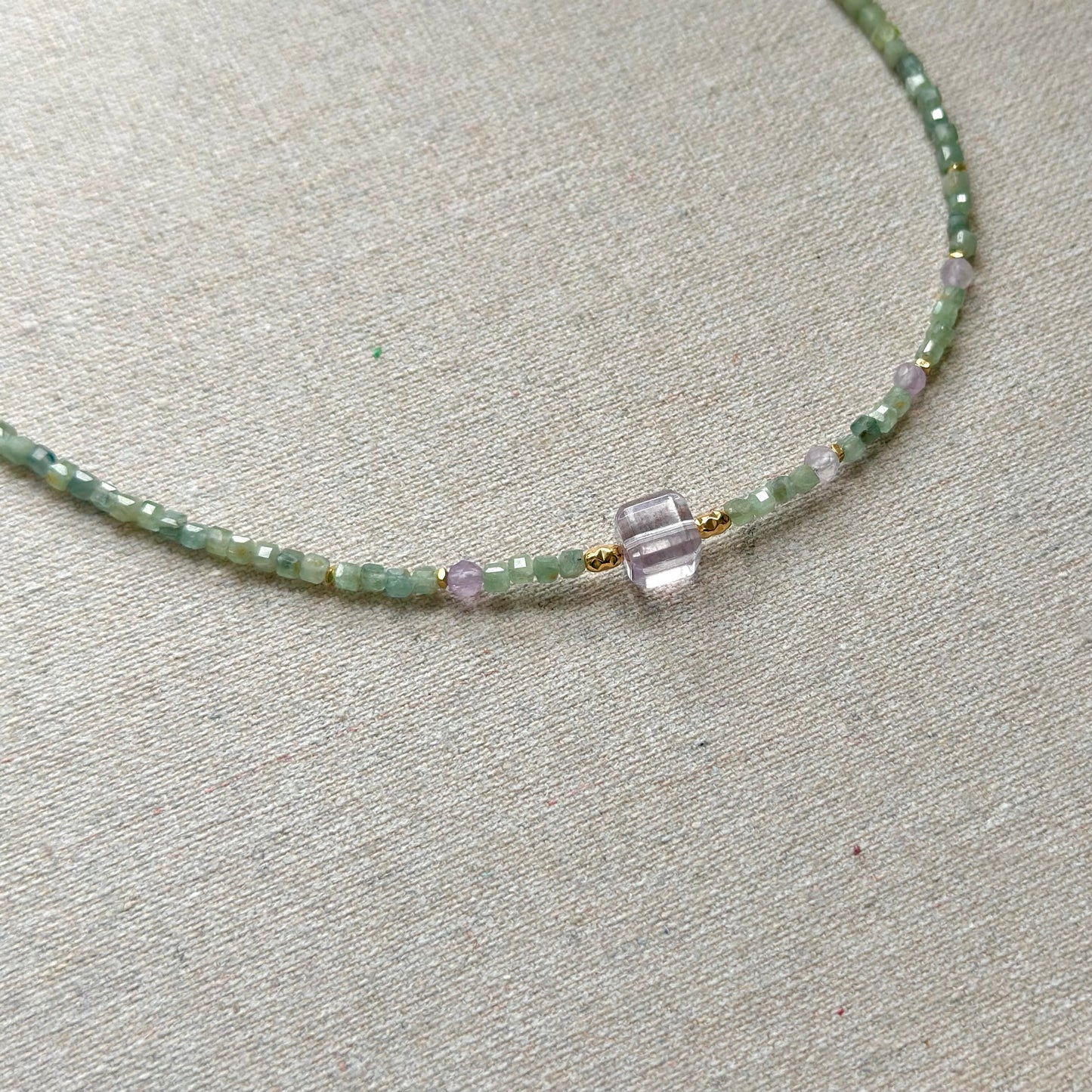 Green Kyanite And Amethsyt Beaded Necklace