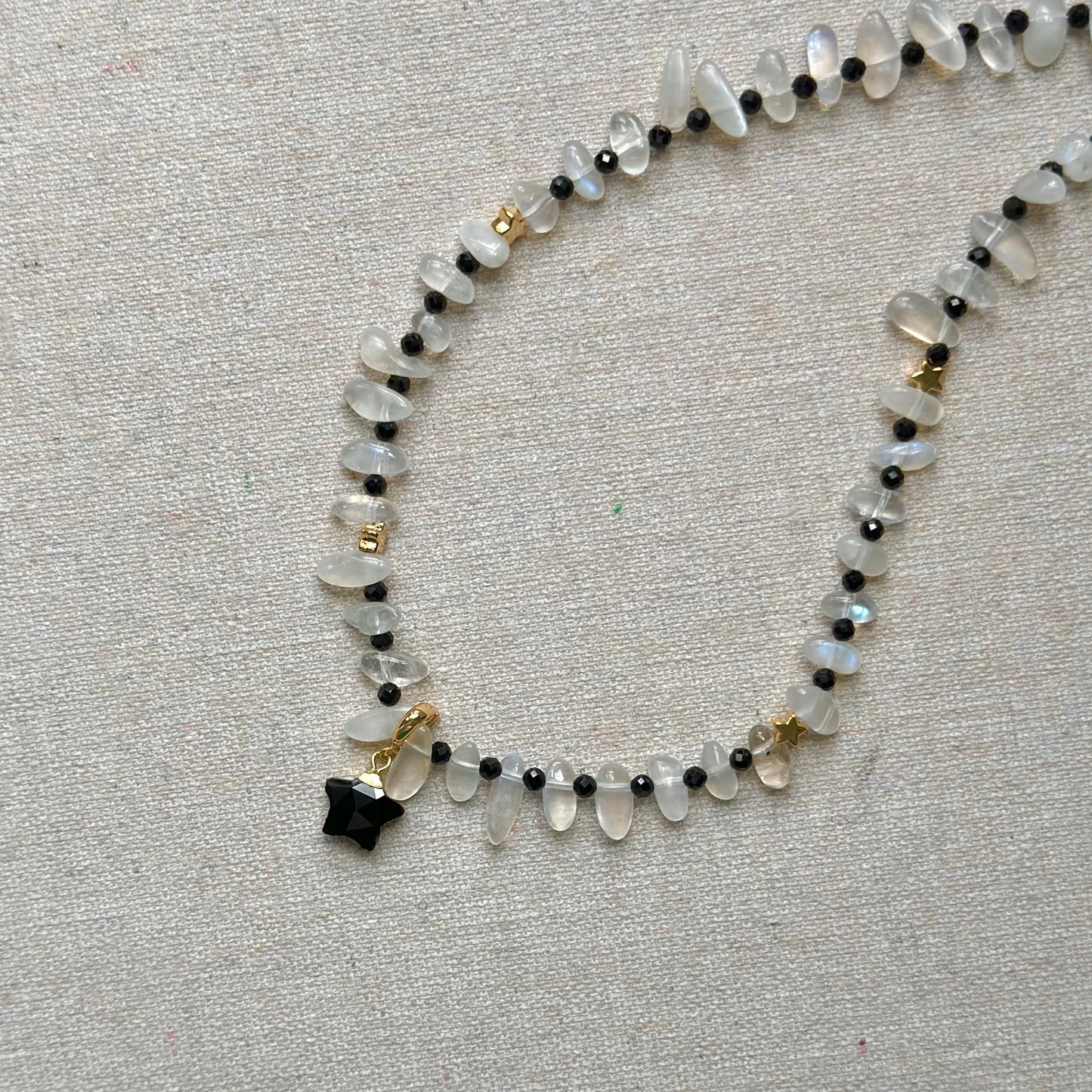 Two-way Moonstone And Black Spinel Beaded Necklace