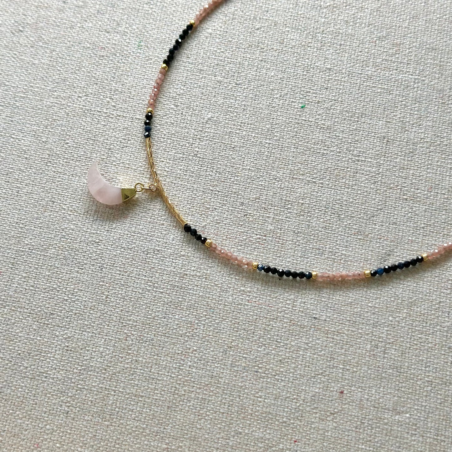 Blue Sapphire Black Spinel Mixed Rhodochrosite Beaded Necklace