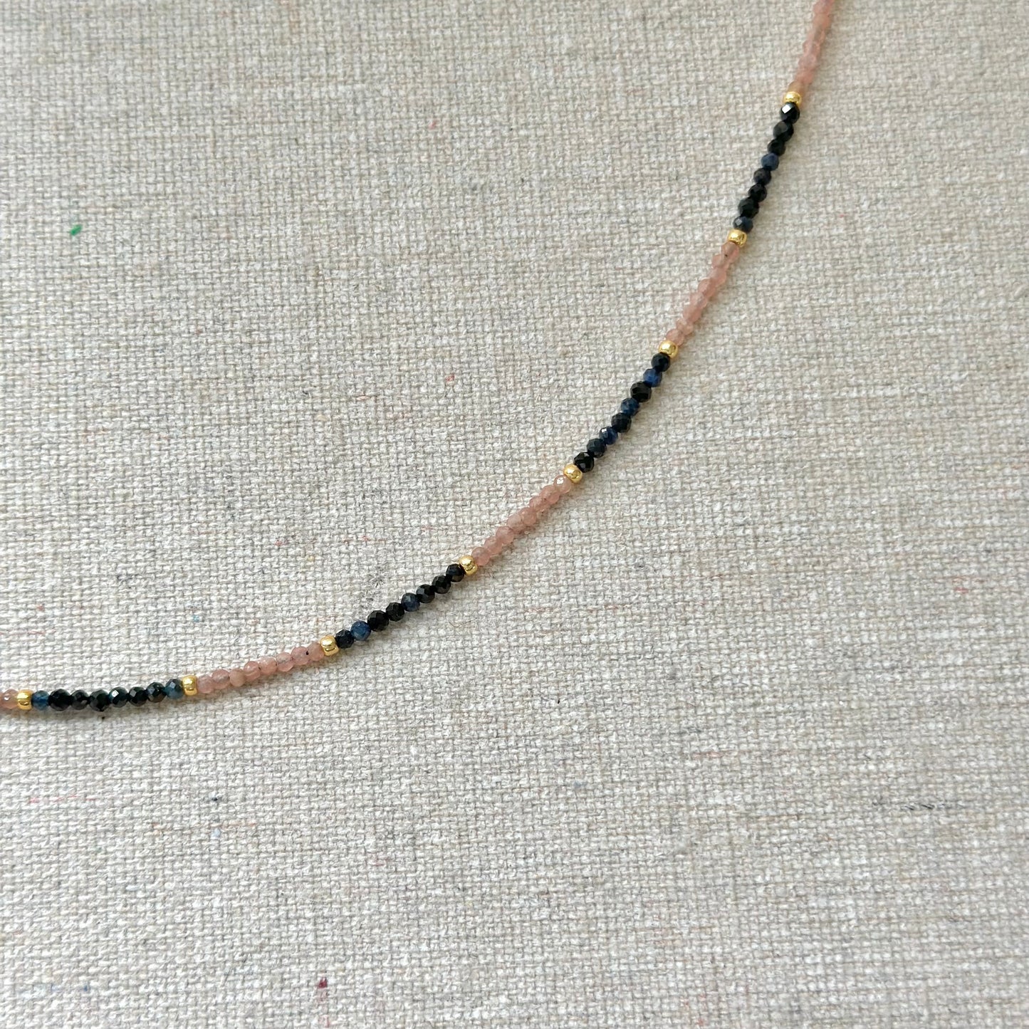 Blue Sapphire Black Spinel Mixed Rhodochrosite Beaded Necklace