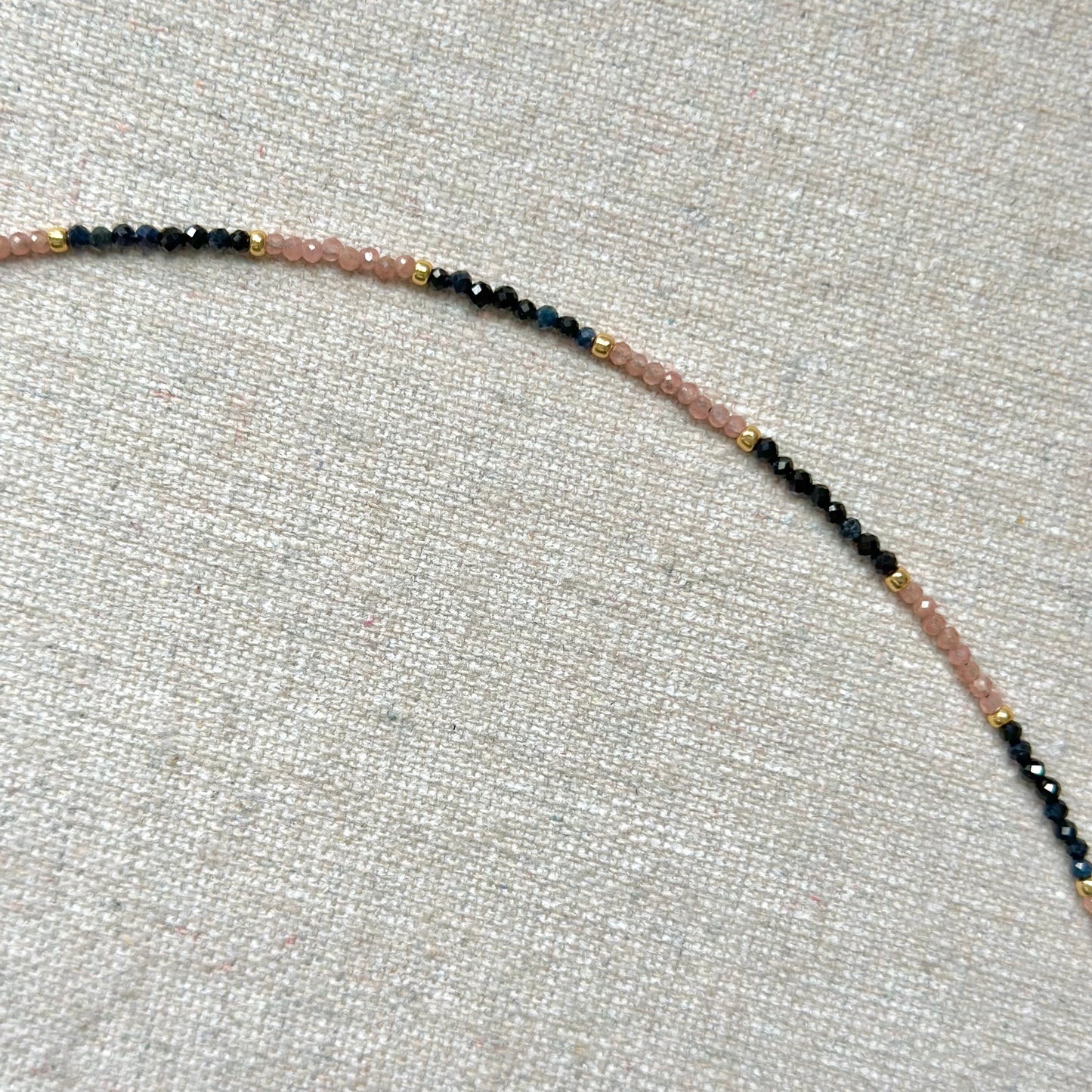 Blue Sapphire Black Spinel Mixed Rhodochrosite Beaded Necklace