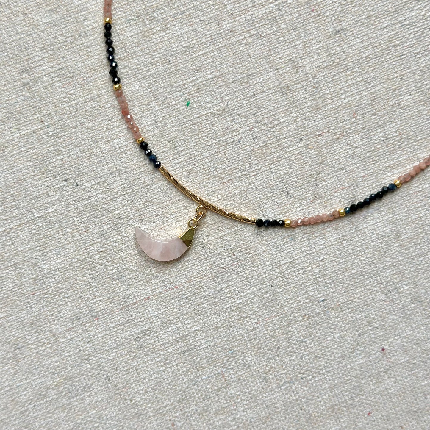 Blue Sapphire Black Spinel Mixed Rhodochrosite Beaded Necklace