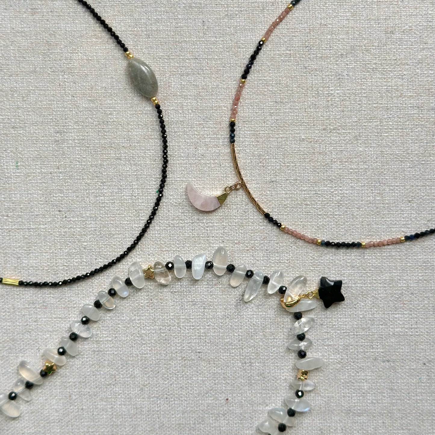 Two-way Moonstone And Black Spinel Beaded Necklace